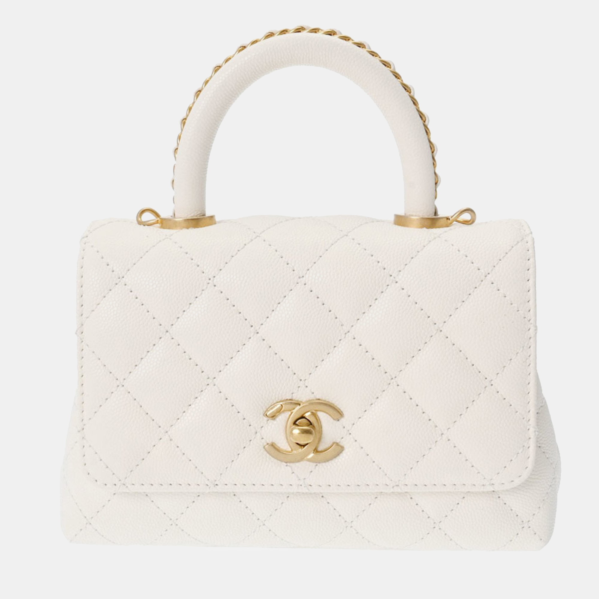 Chanel cream leather xs coco handle top handle bags