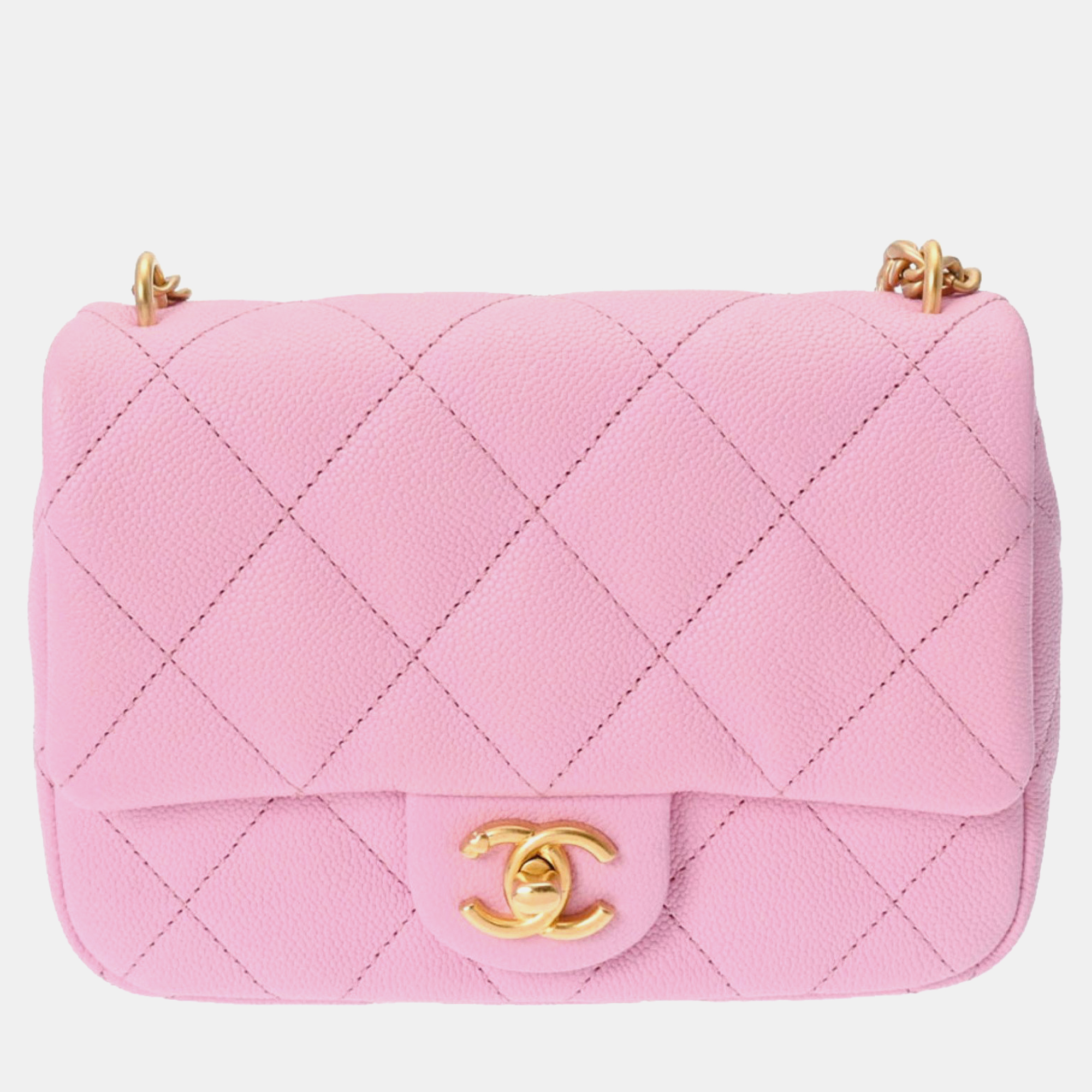 Chanel pink quilted caviar sweetheart chain mini rectangular classic single flap bag