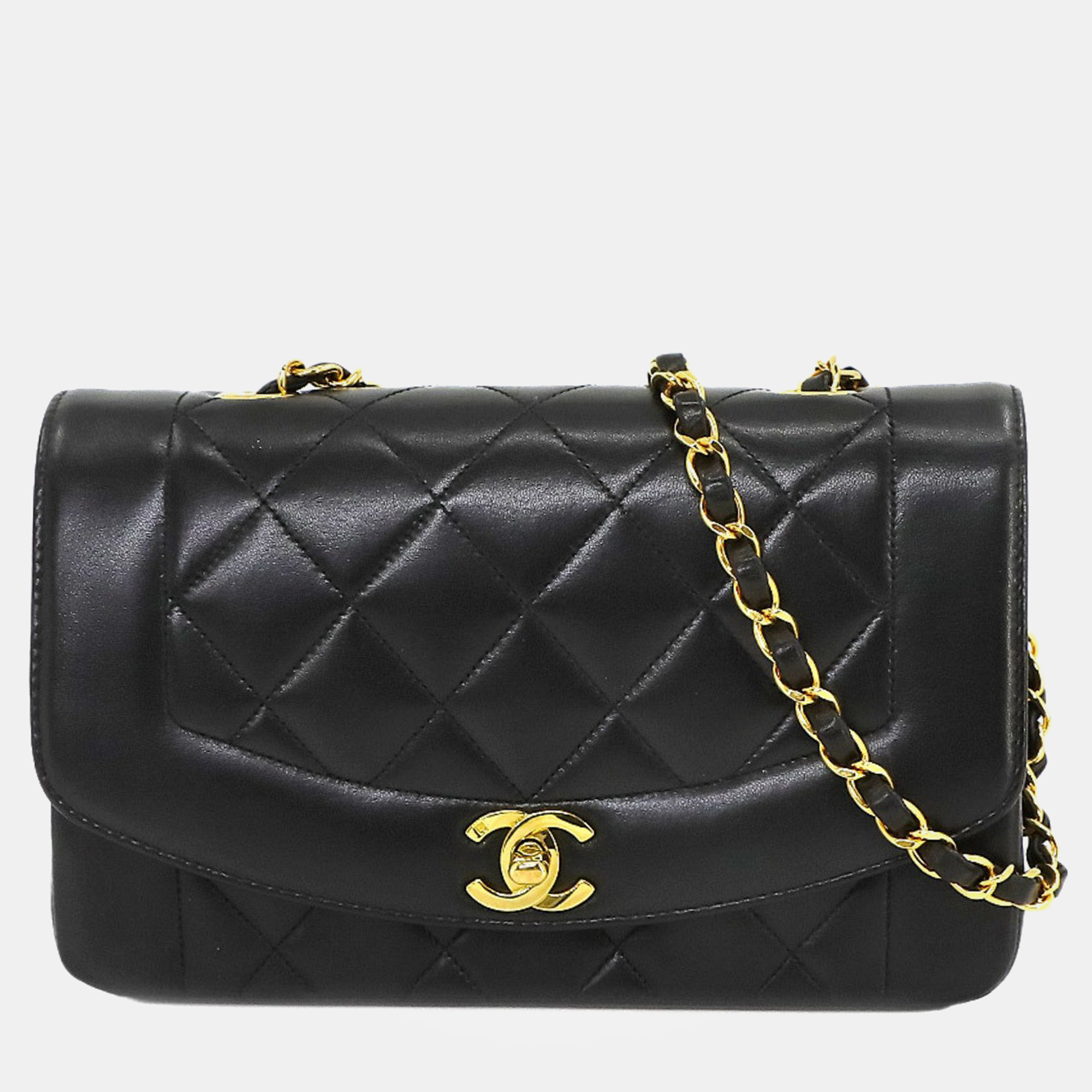Chanel black leather mini vintage diana shoulder bag