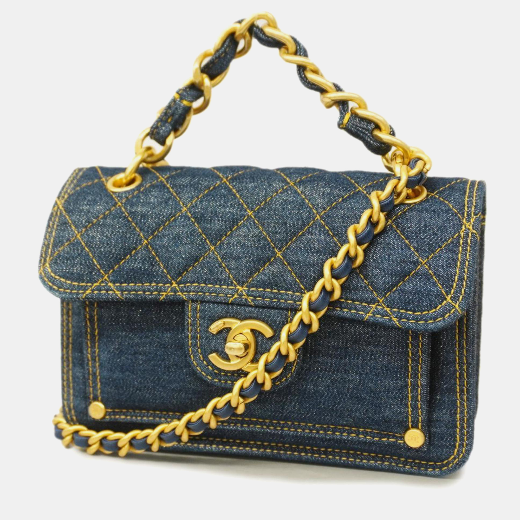 Chanel denim quilted double you mini flap bag