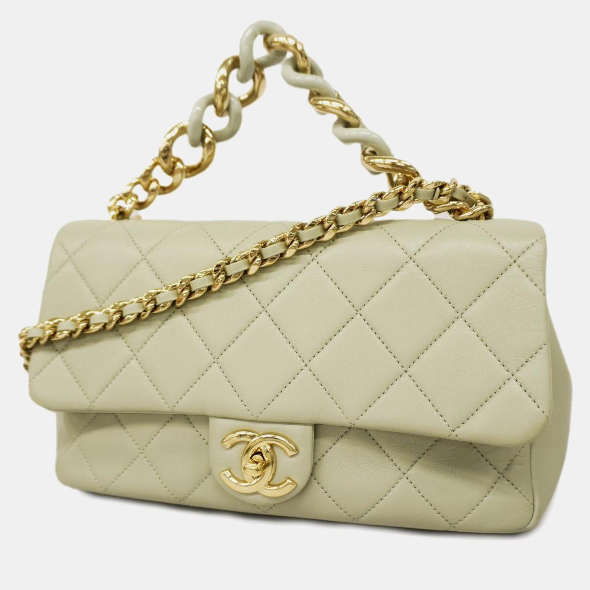 Chanel beige leather elegant chain flap bag