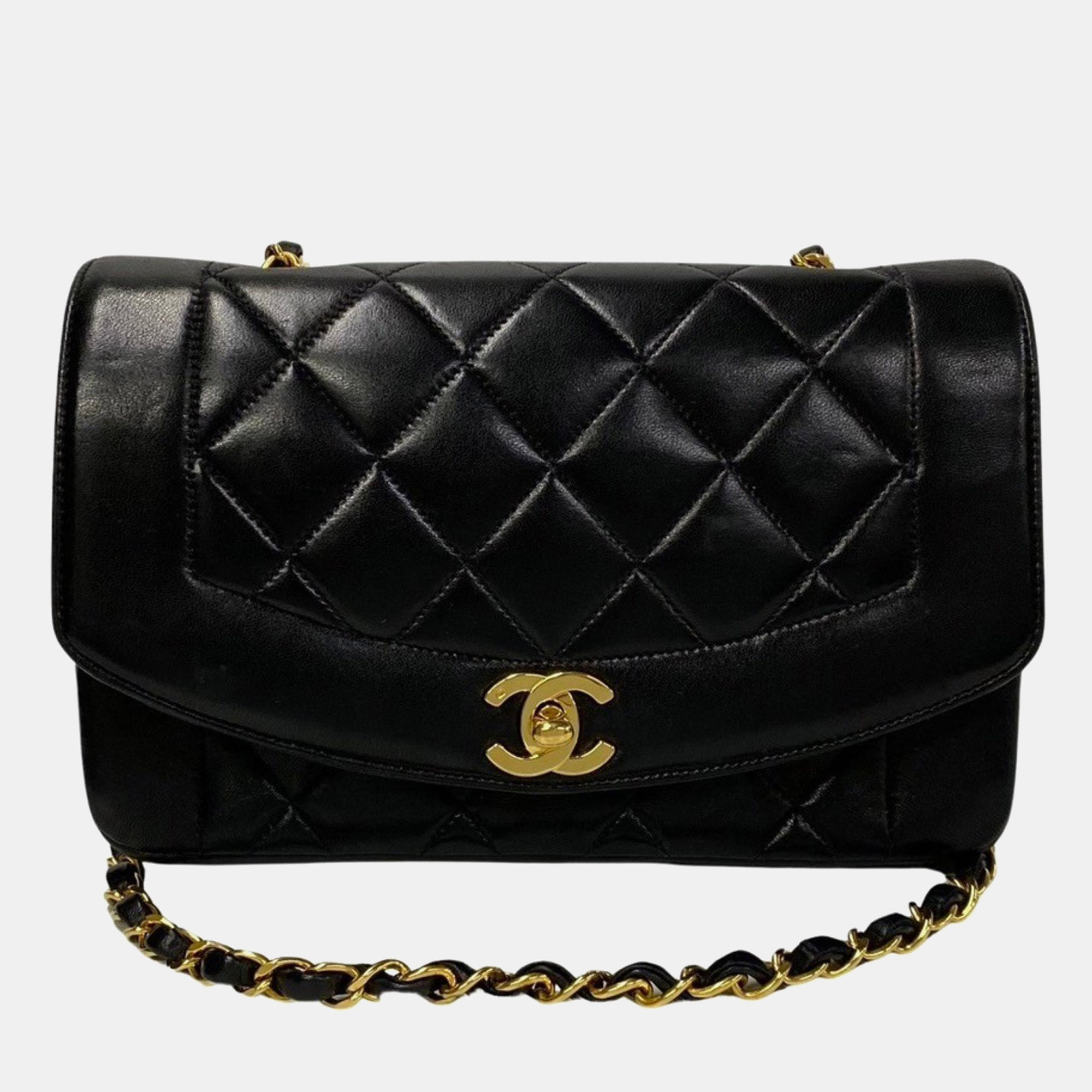 Chanel black leather diana flap bag