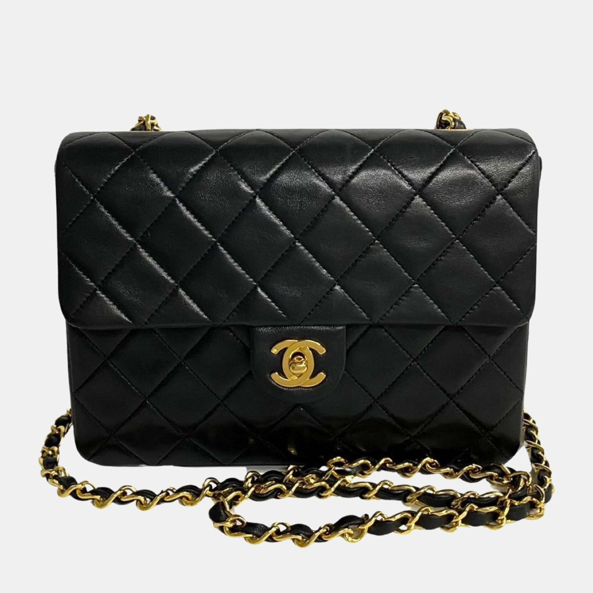 Chanel  lambskin leather small square classic single flap shoulder bags