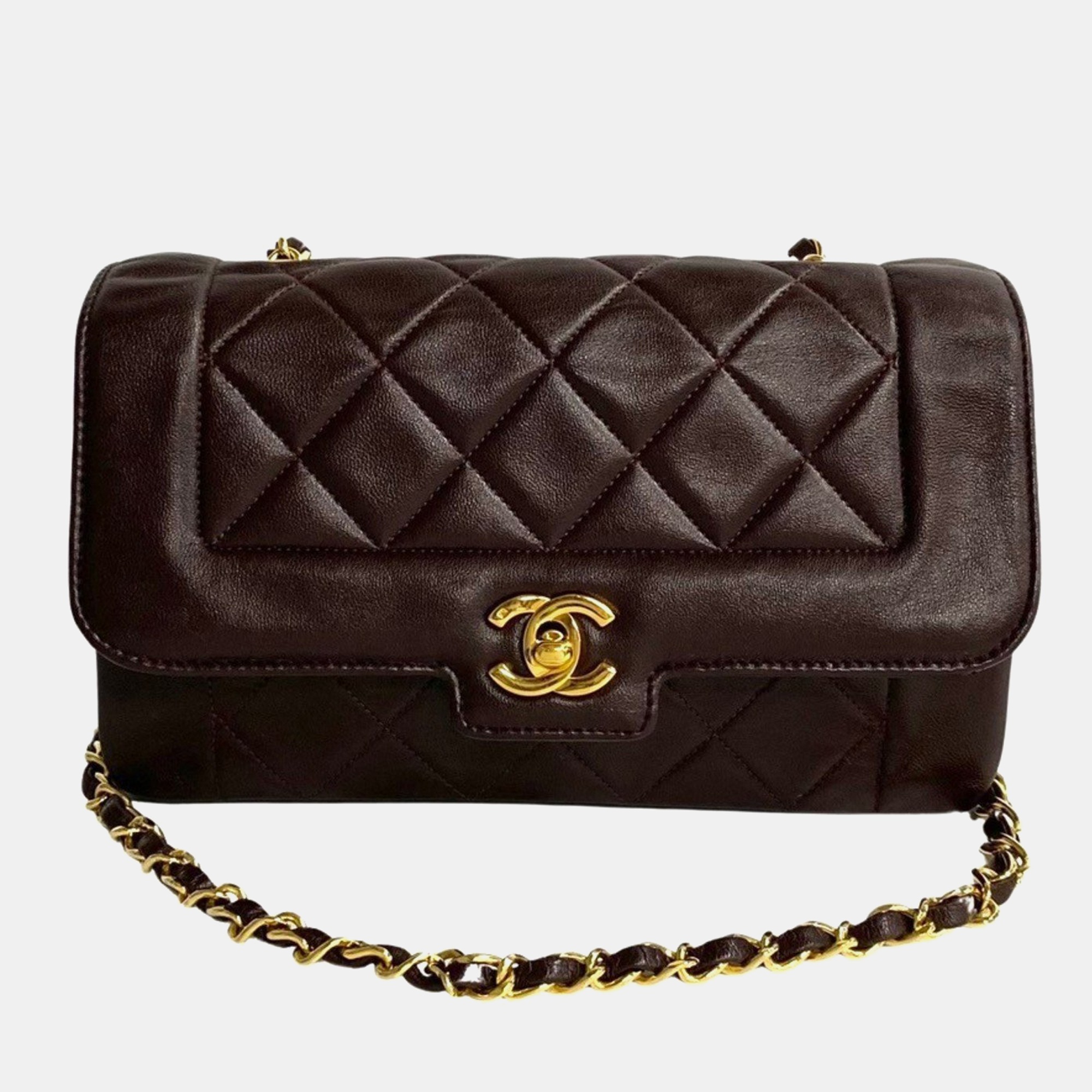Chanel brown leather vintage diana shoulder bag