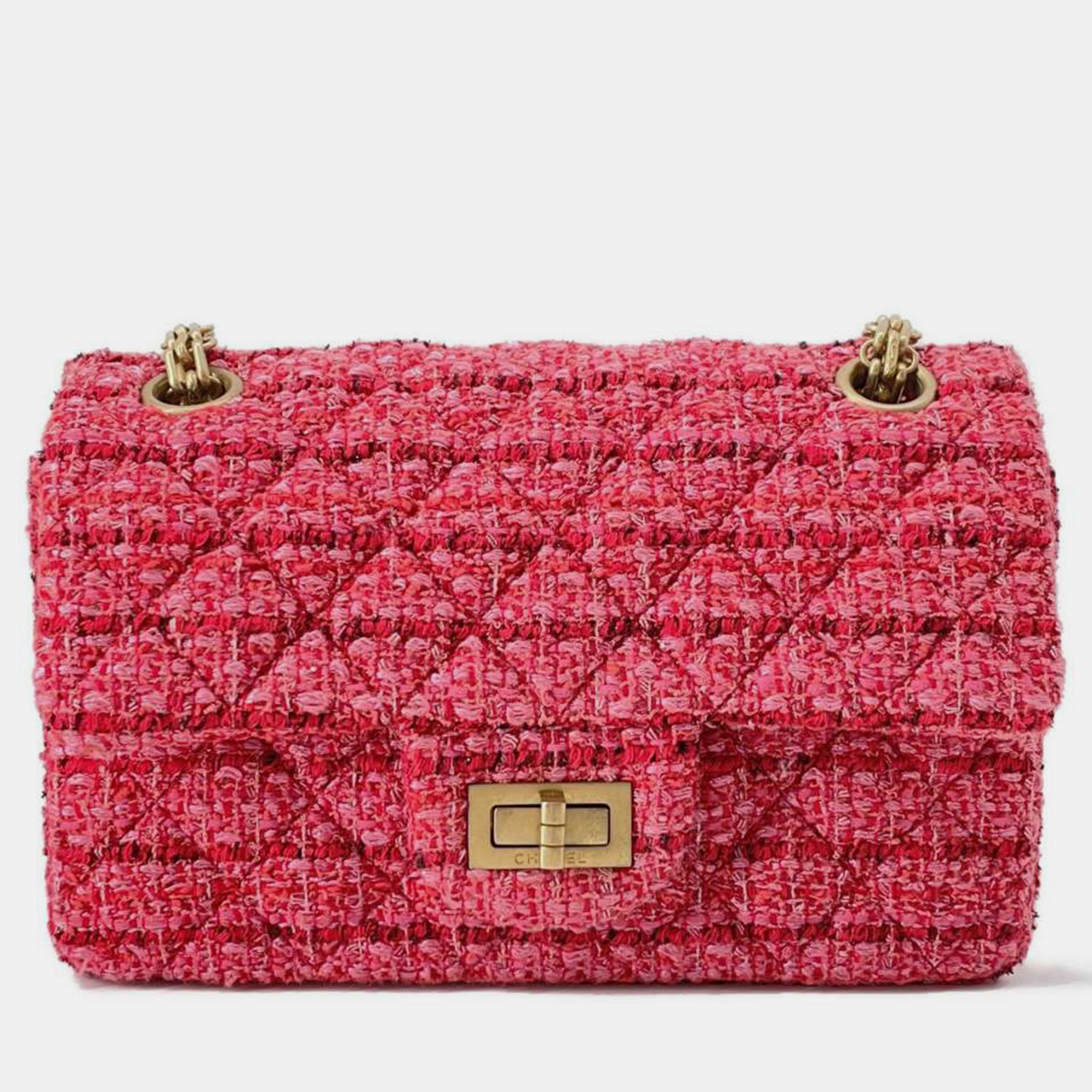 Chanel red tweed mini flap bag