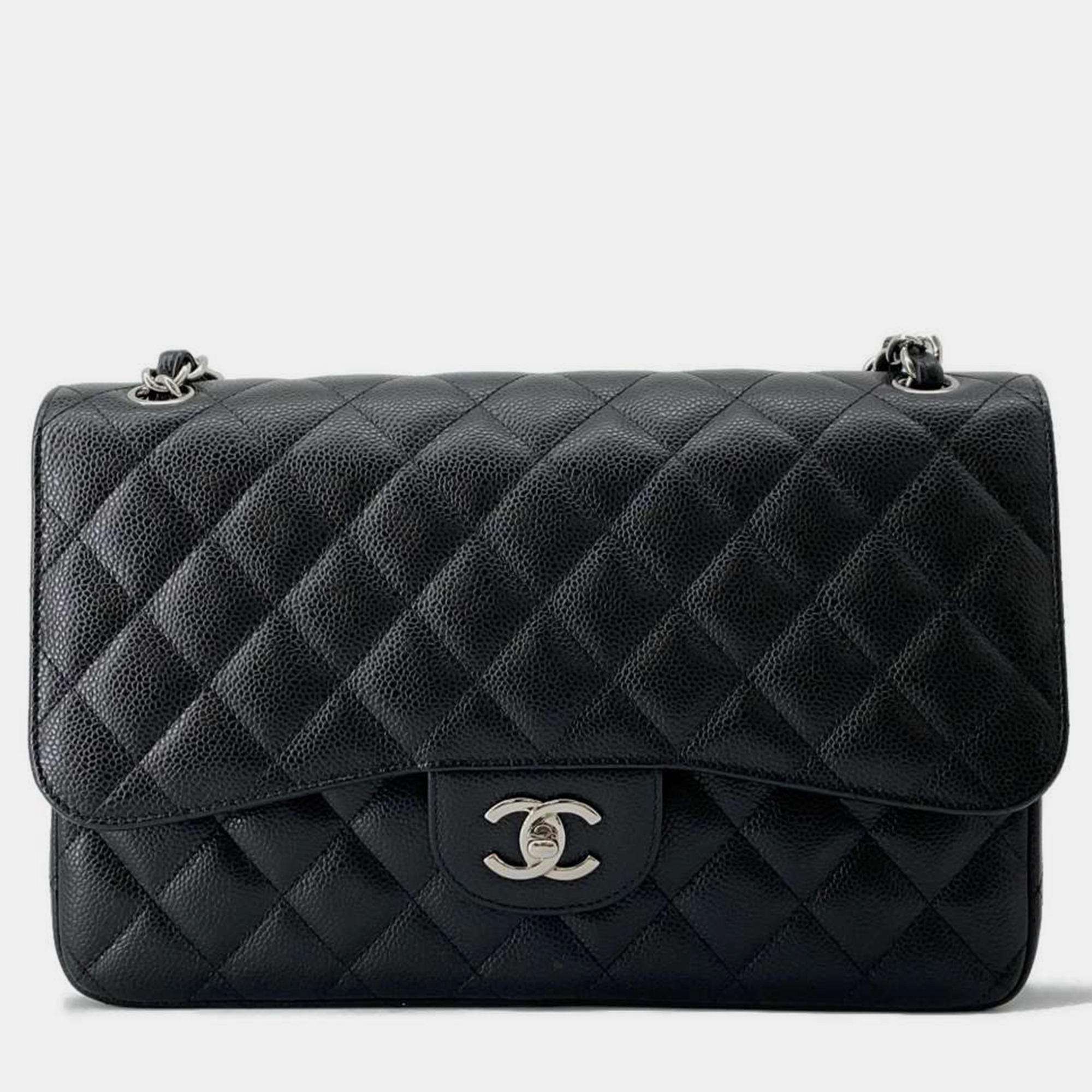 Chanel black leather classic double flap shoulder bag