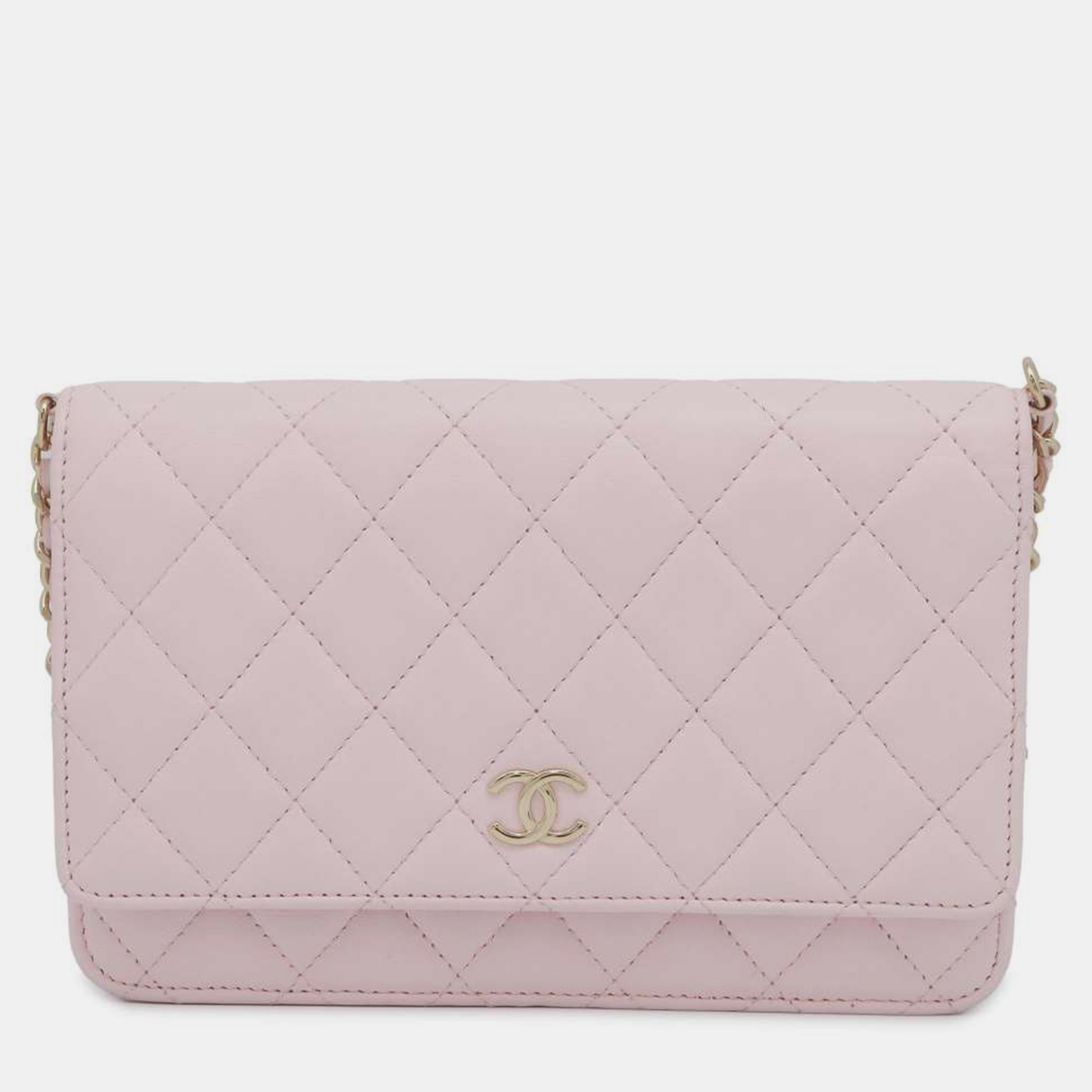 Chanel pink pearl chain wallet on chain