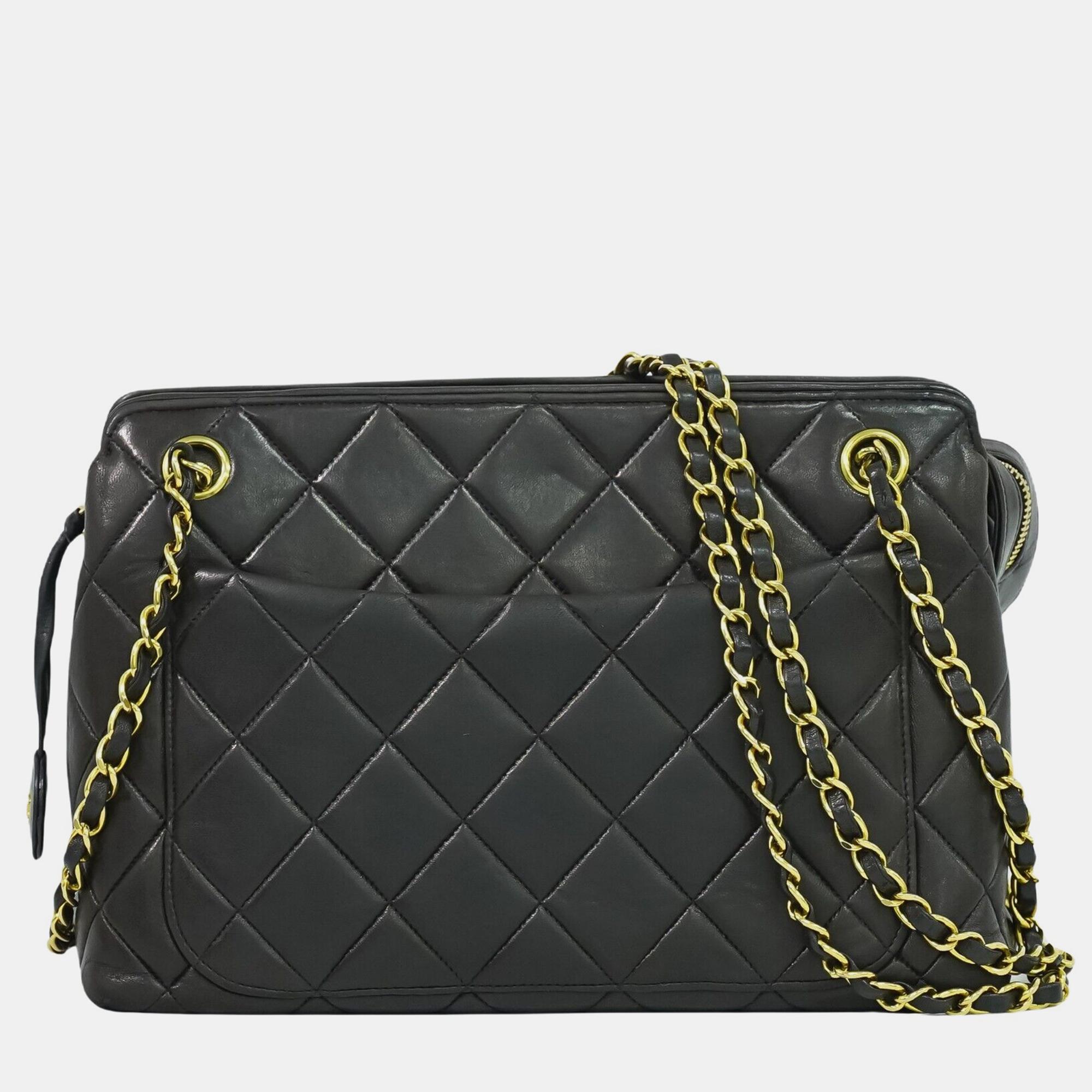 Chanel black leather quilted chain shoulder bag