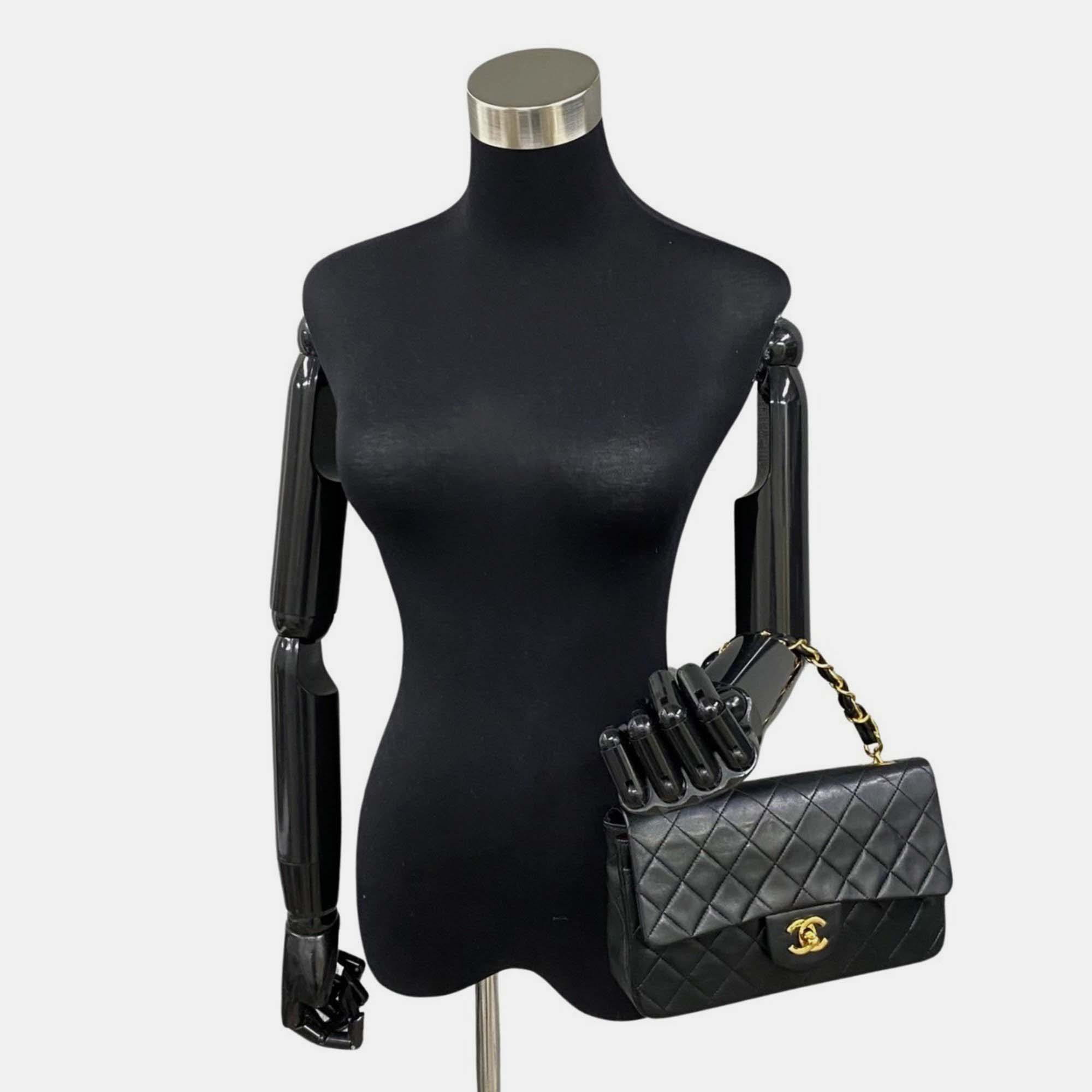 Chanel Black Lambskin Leather Chain Handbag