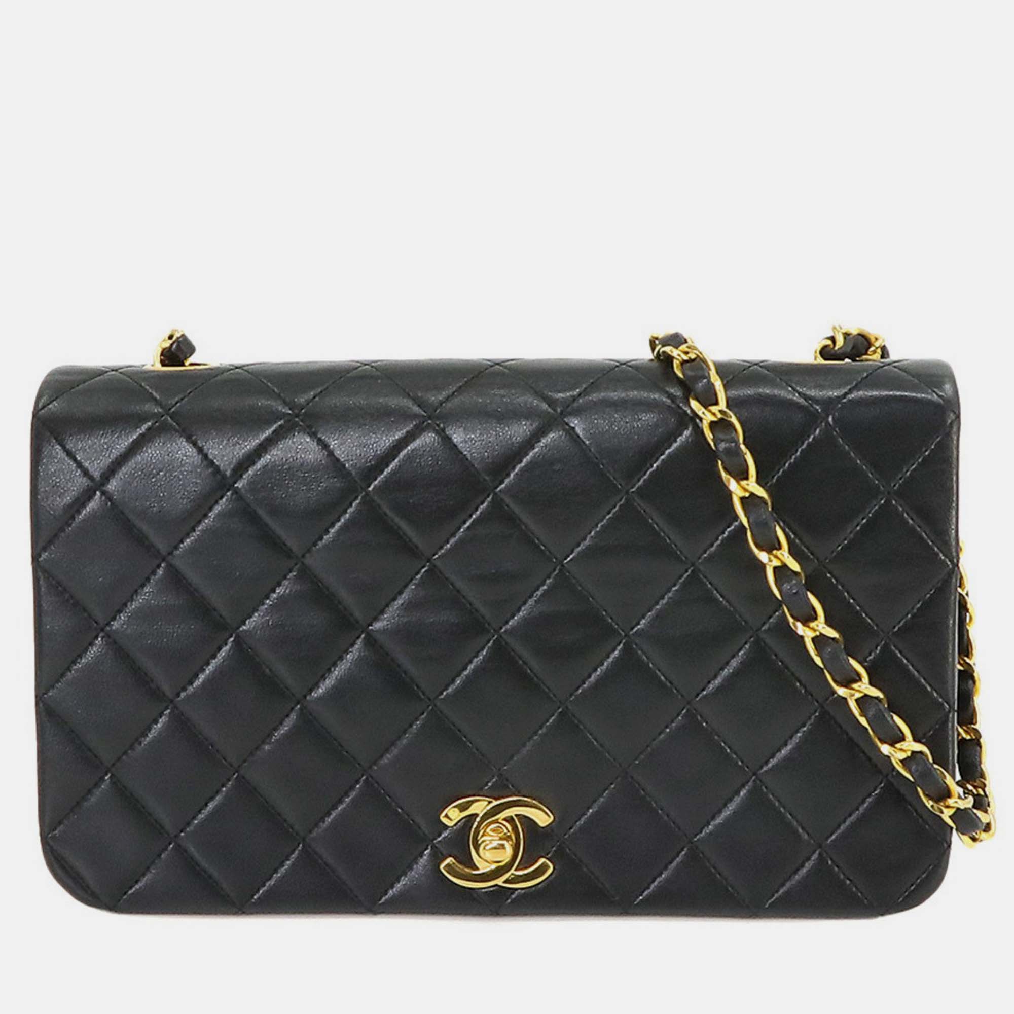 Chanel black leather full flap bag shoulder bag