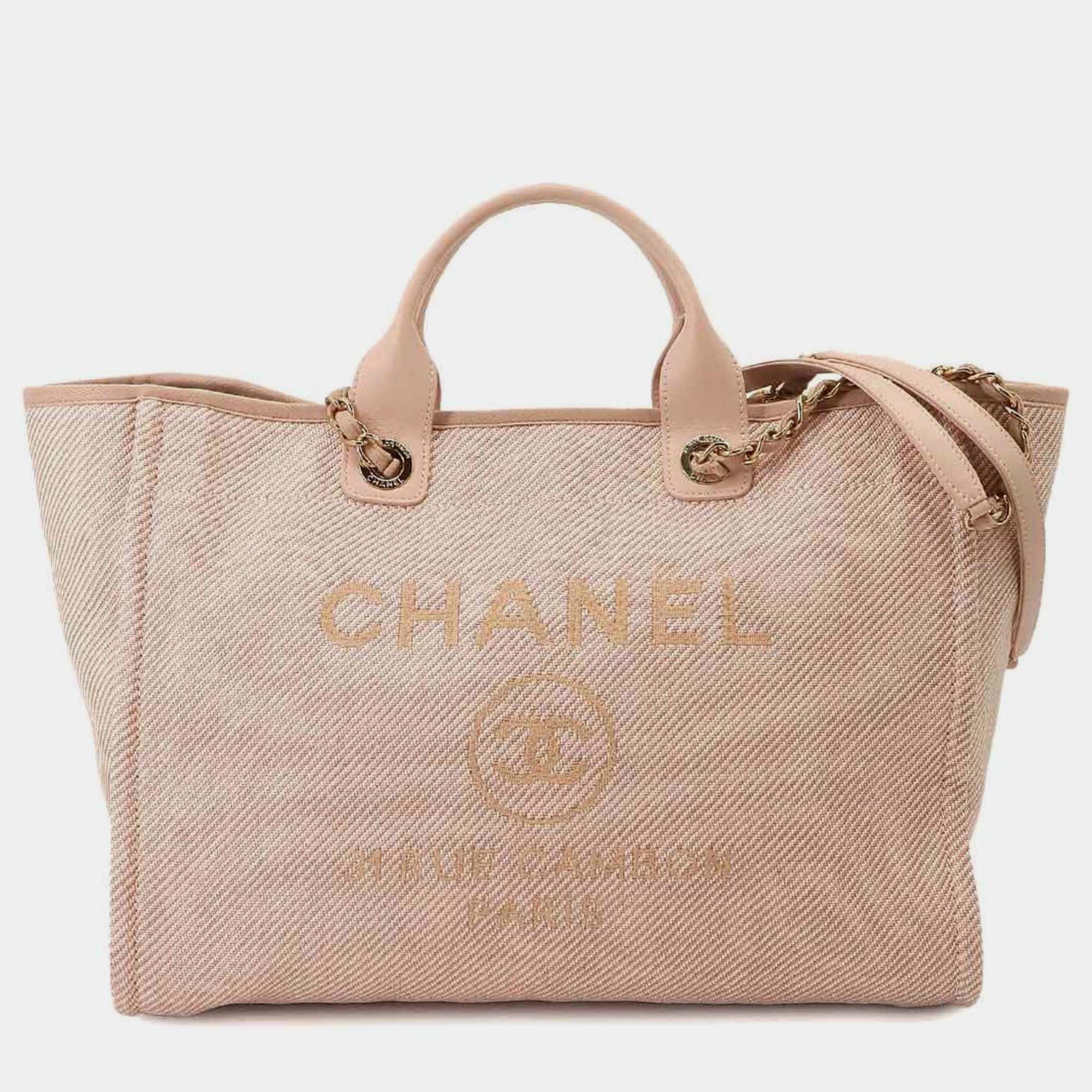 Chanel beige denim large deauville shoulder bag