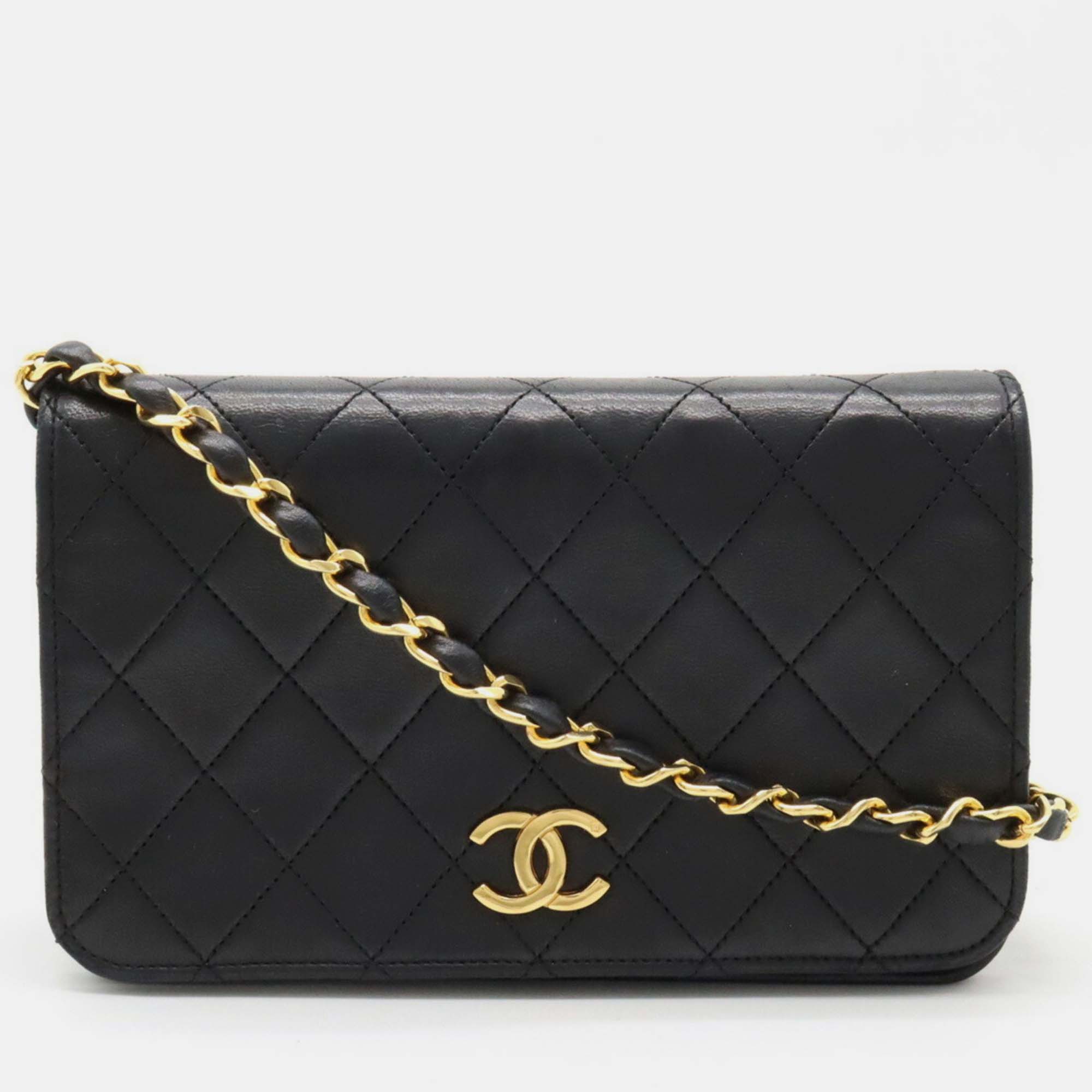 Chanel black quilted leather full flap bag