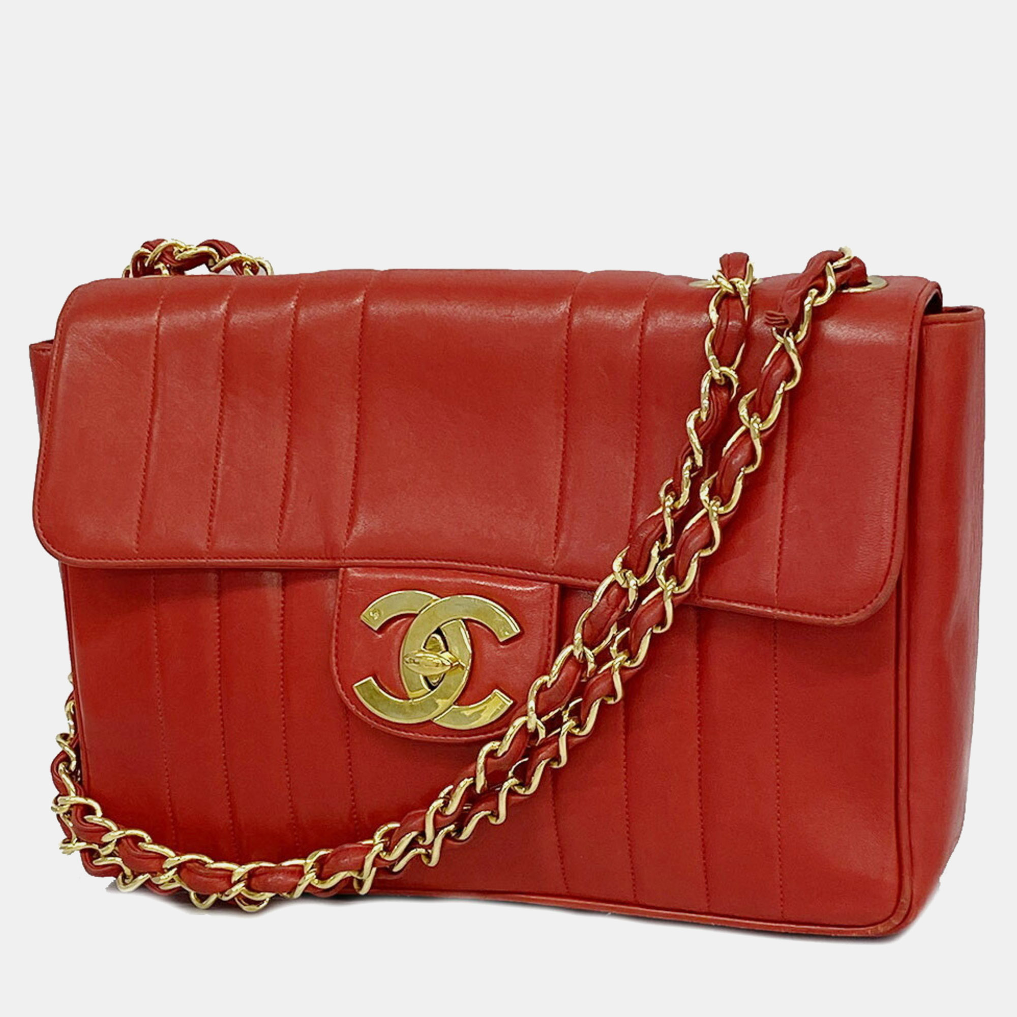 Chanel red leather mademoiselle shoulder bag