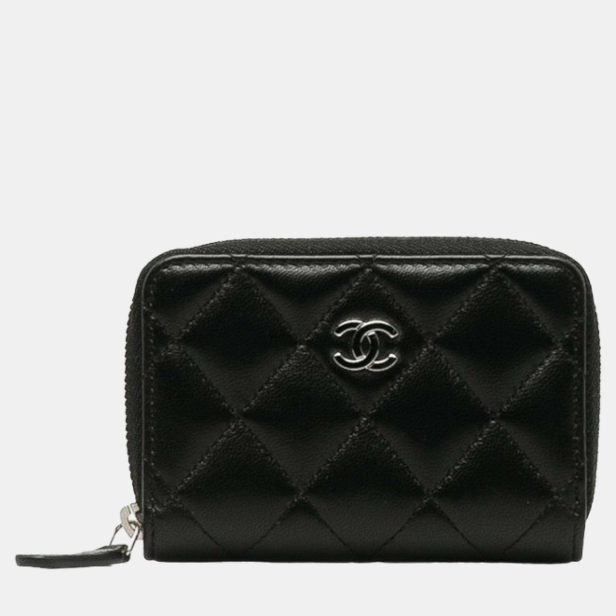 Chanel black quilted caviar classic zipped coin purse