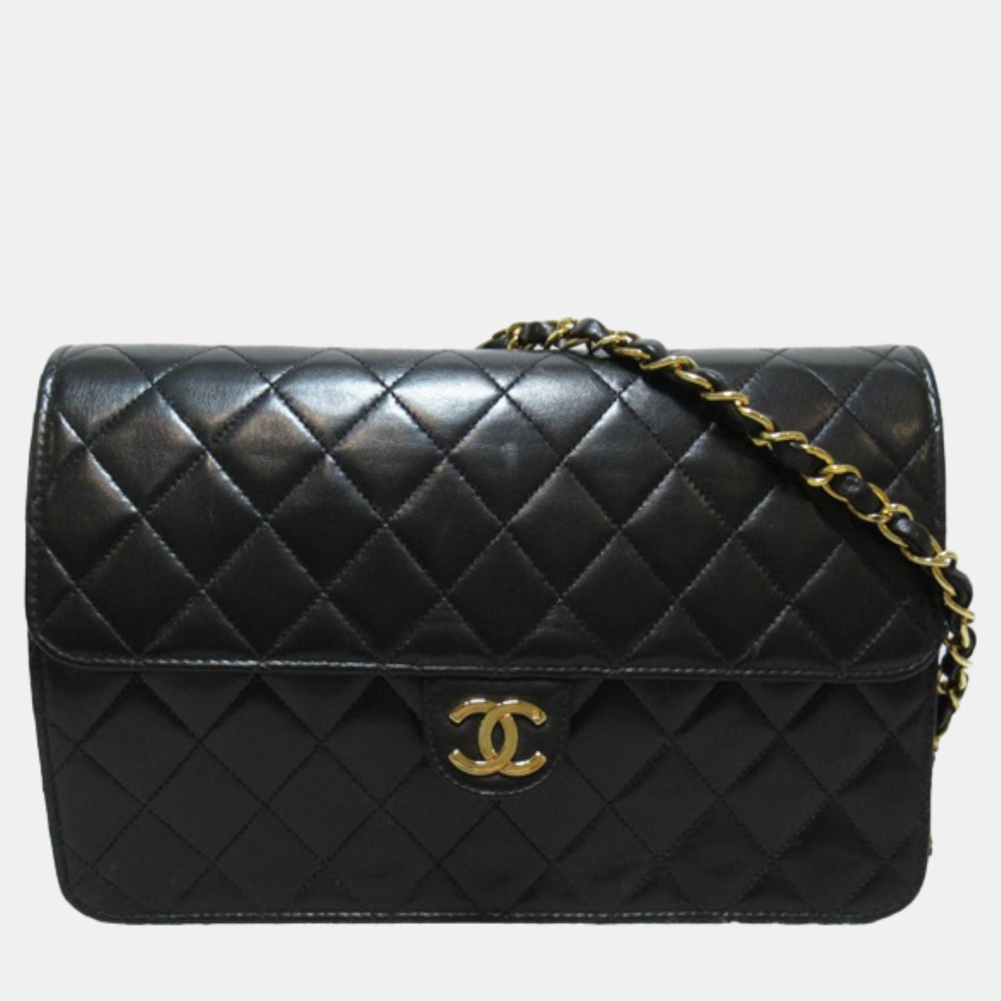 Chanel black leather quilted cc flap crossbody bag