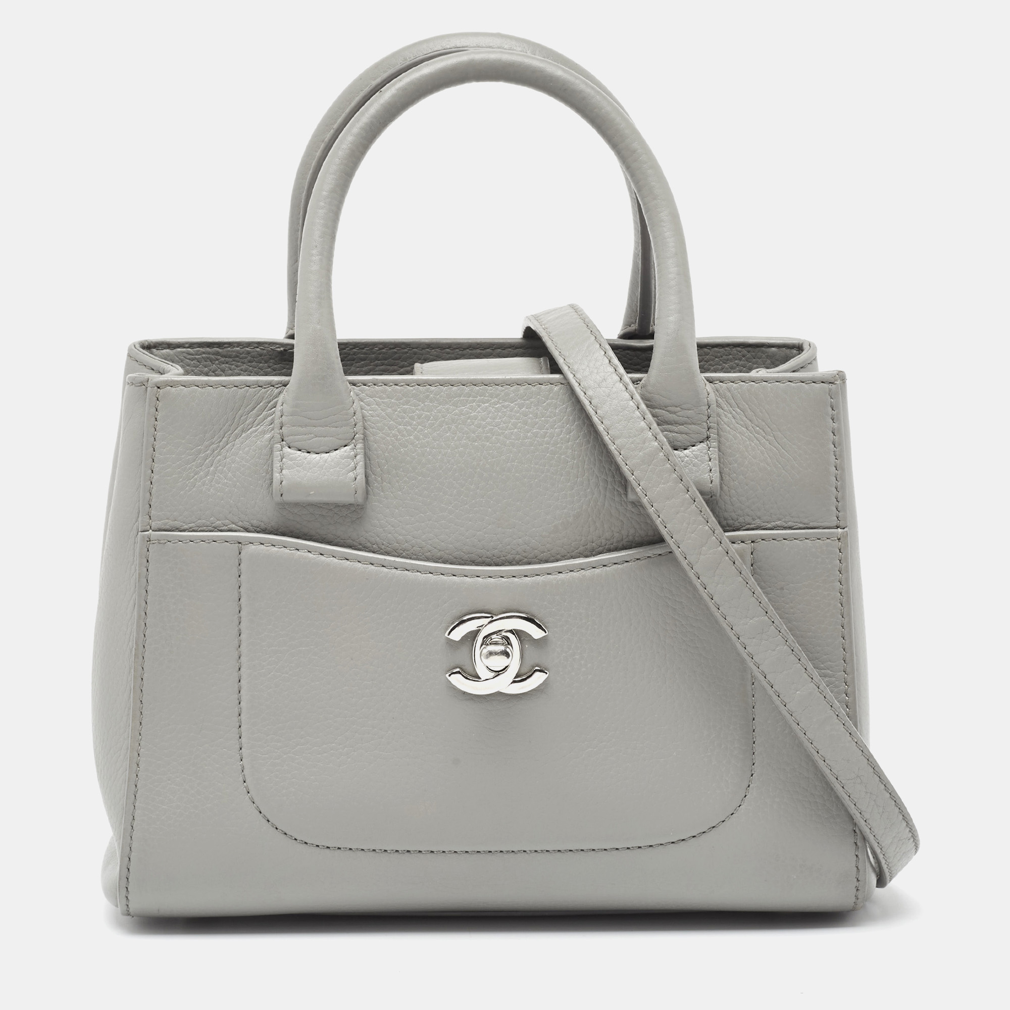 Chanel grey leather mini neo executive shopping tote