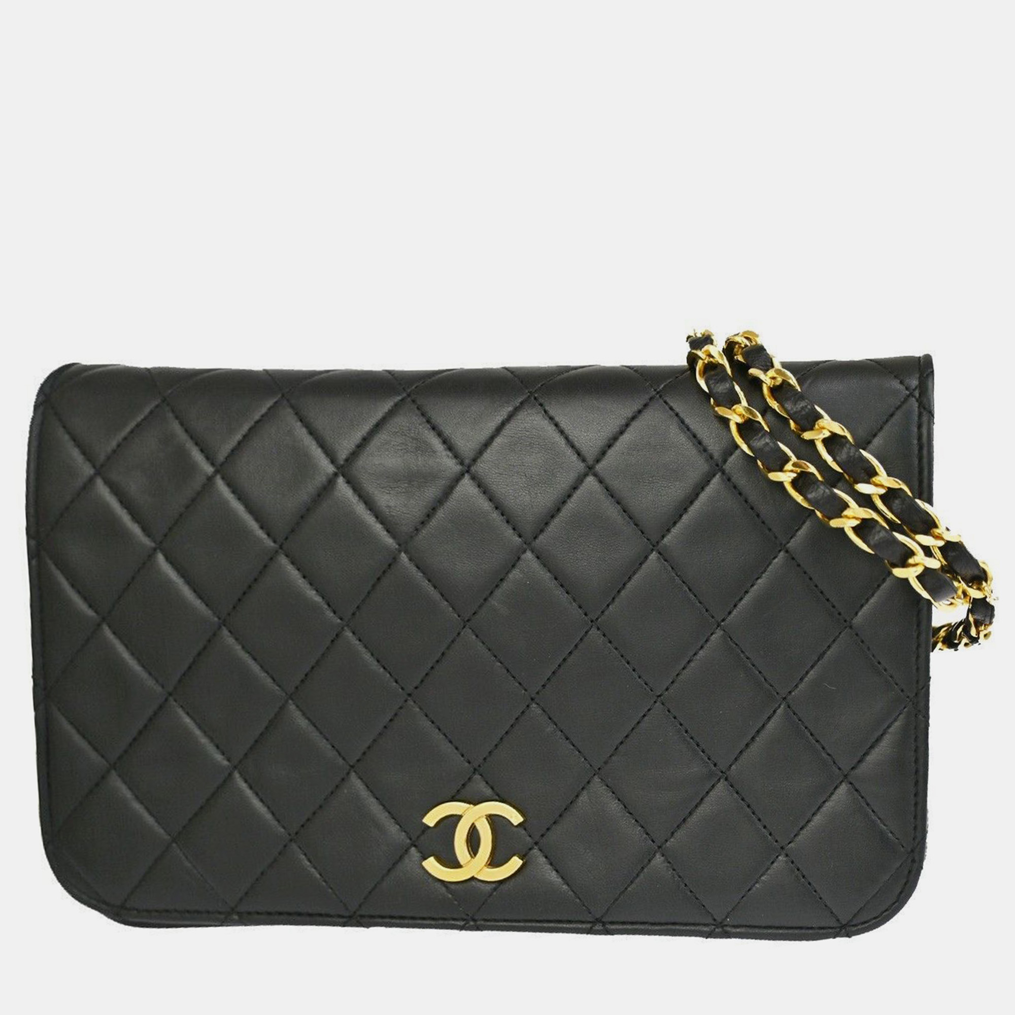 Chanel black quilted leather vintage full flap bag