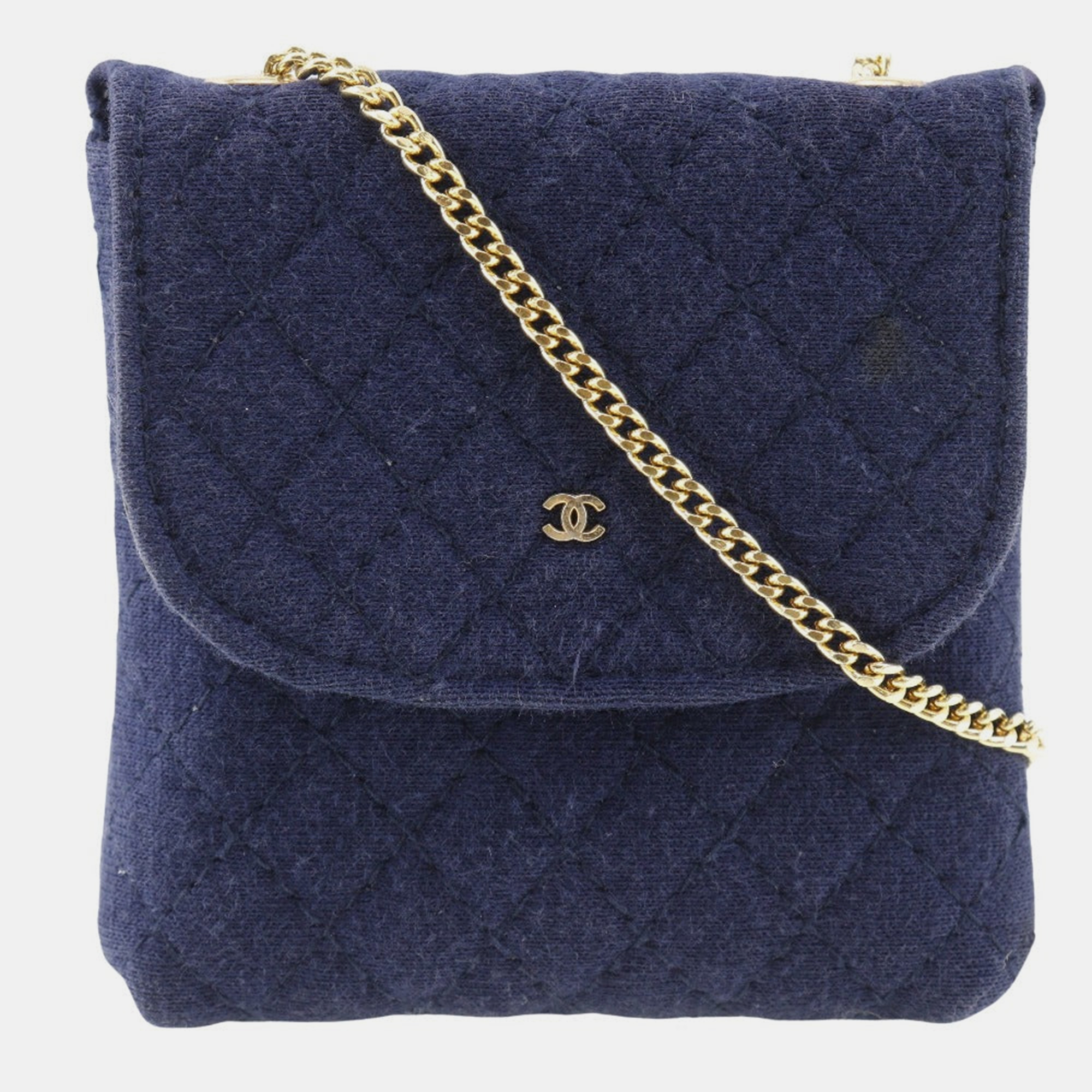 Chanel navy blue cotton chain shoulder bag