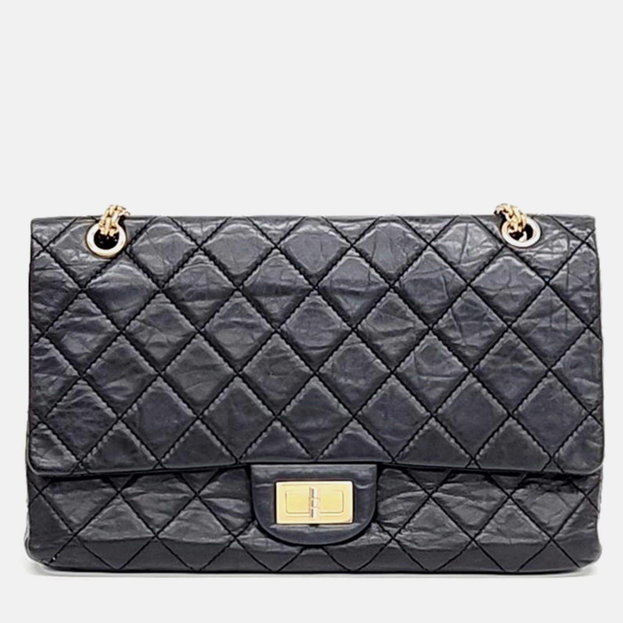 Chanel black leather reissue 2.55 shoulder bag