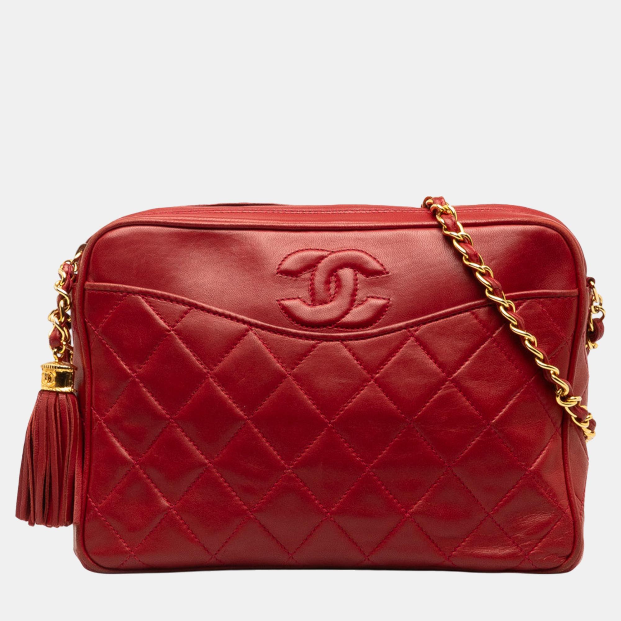 Chanel red cc tassel camera bag