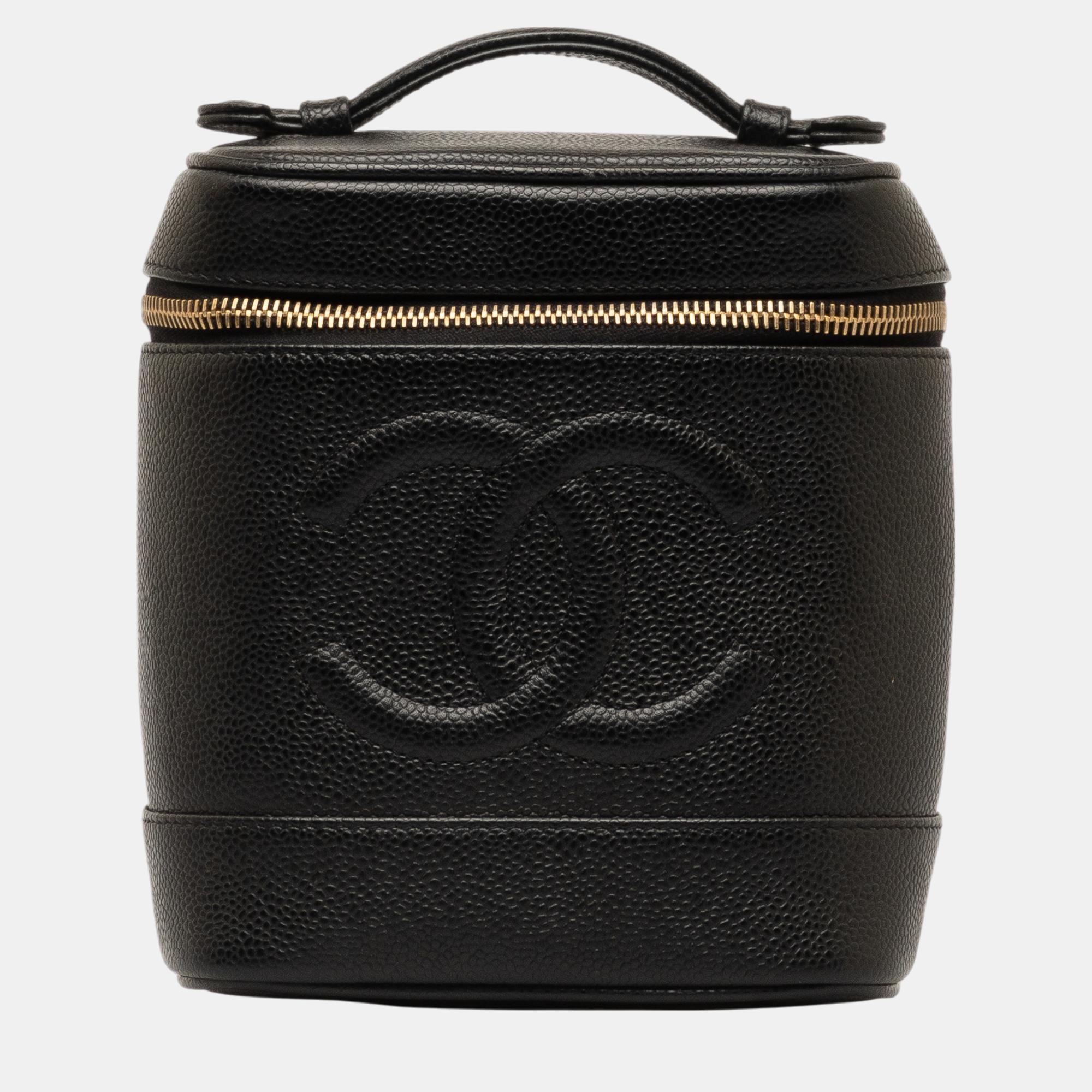Chanel black cc caviar vanity bag