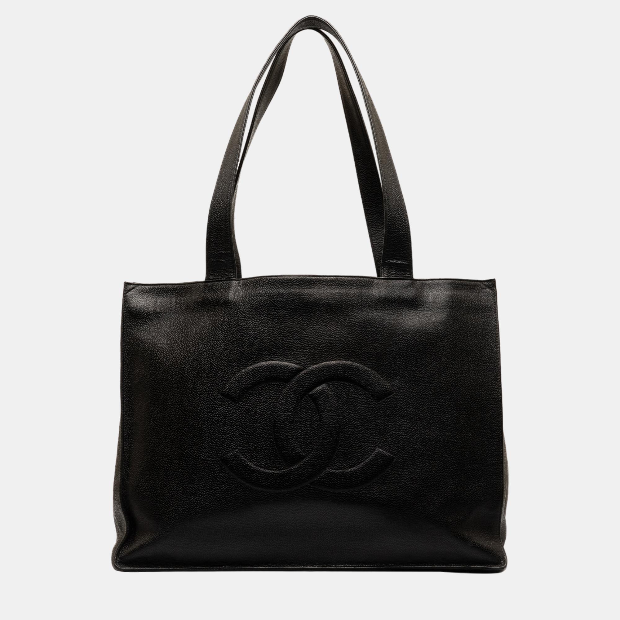 Chanel black caviar cc tote bag