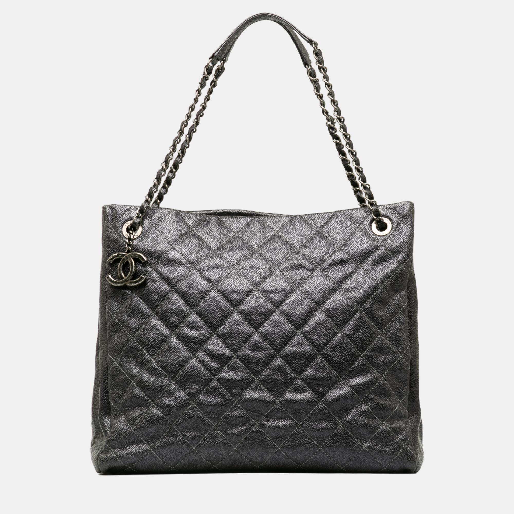 Chanel black large caviar chic shopping tote