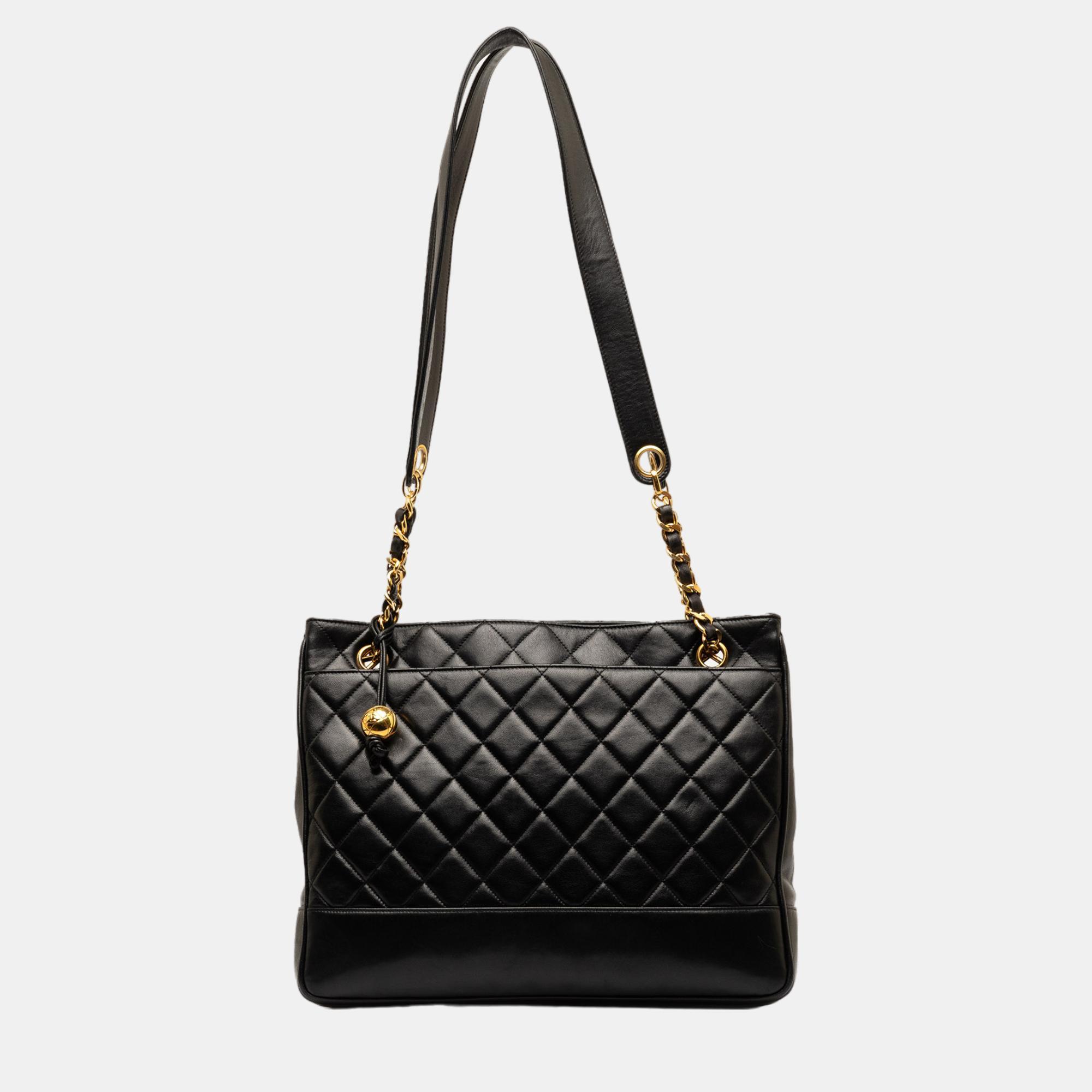 Chanel black quilted lambskin tote