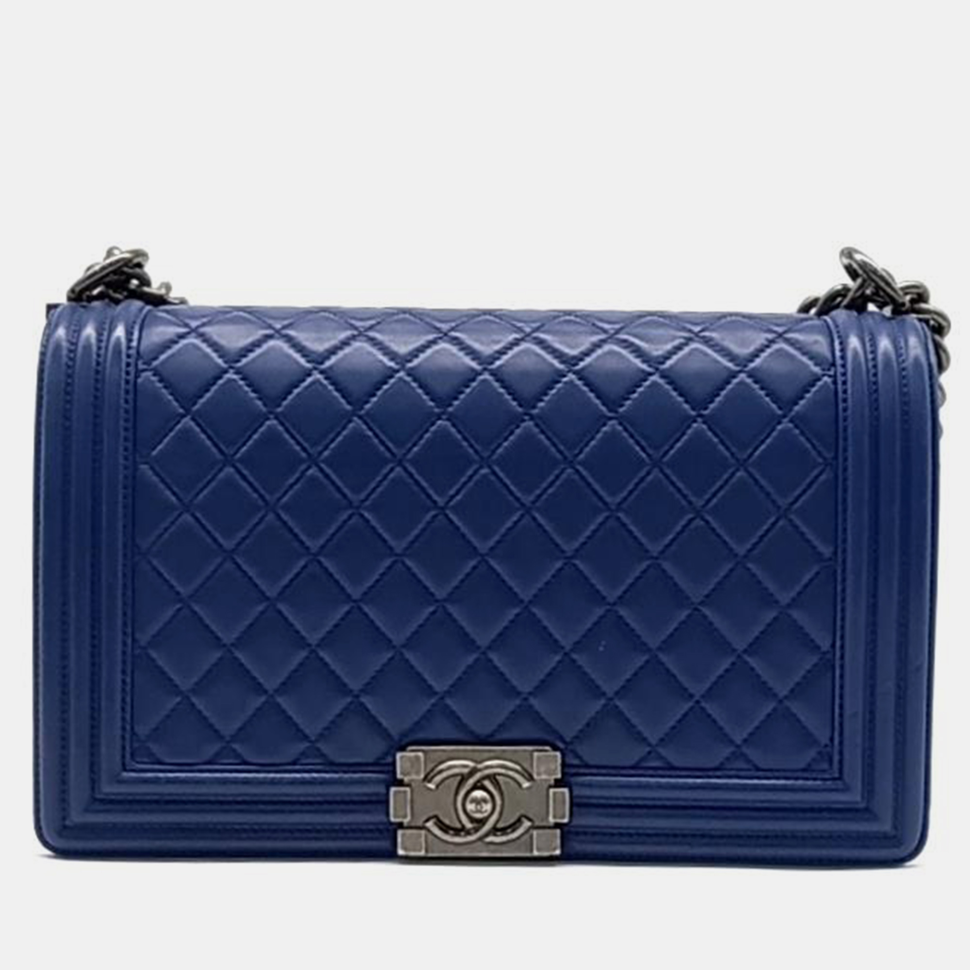 Chanel blue leather medium boy bag