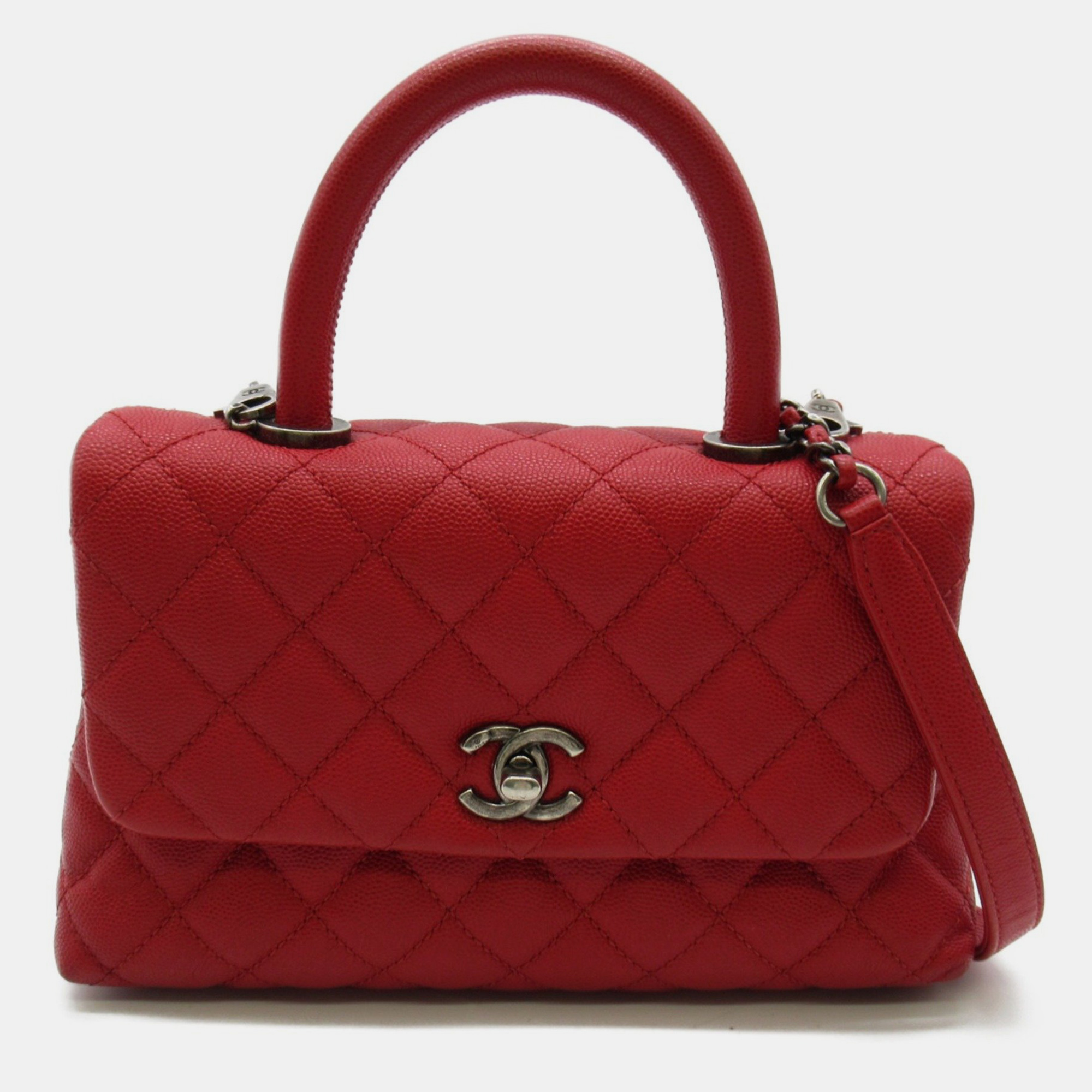 Chanel red leather xs coco handle top handle bag