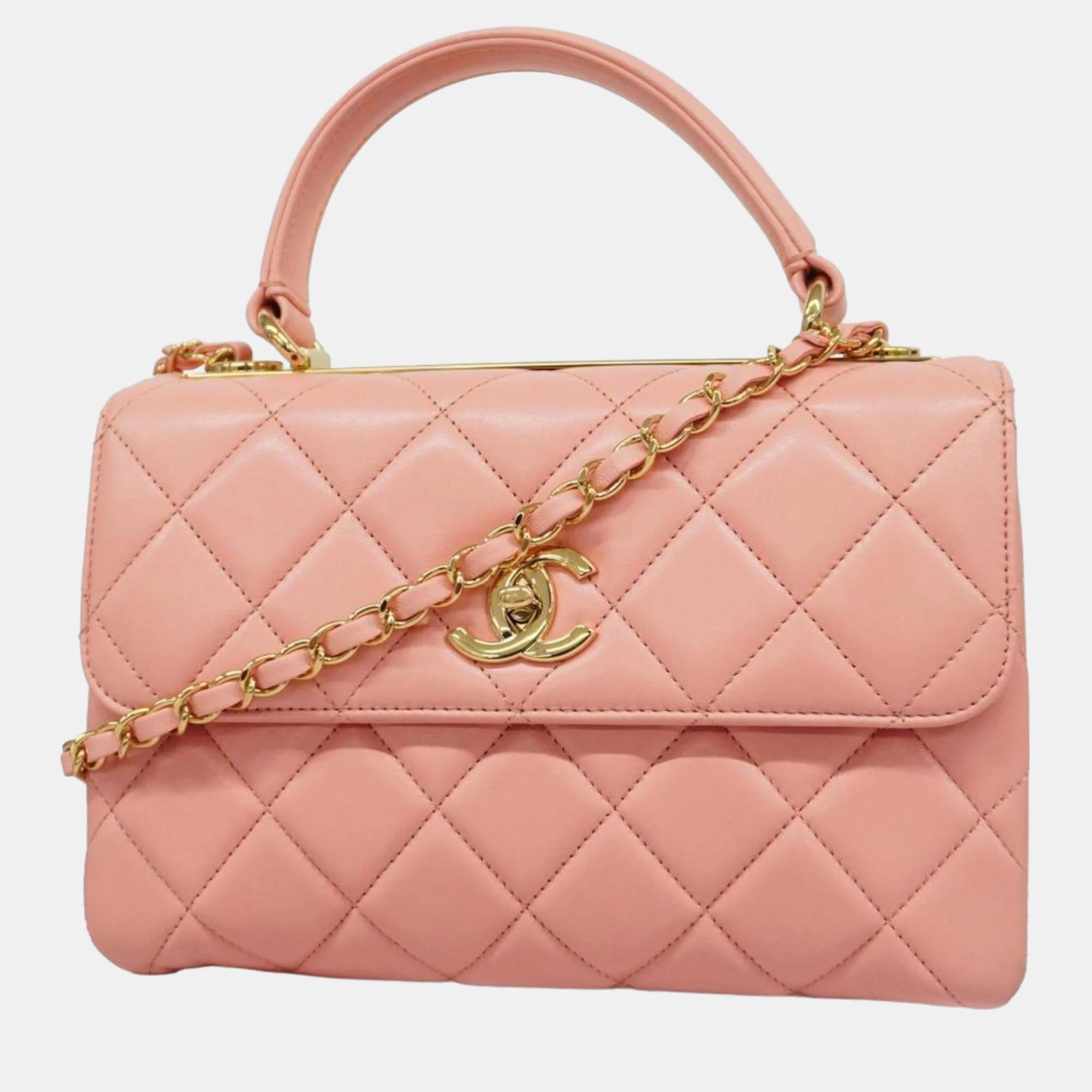 Chanel pink leather small trendy cc top handle bags