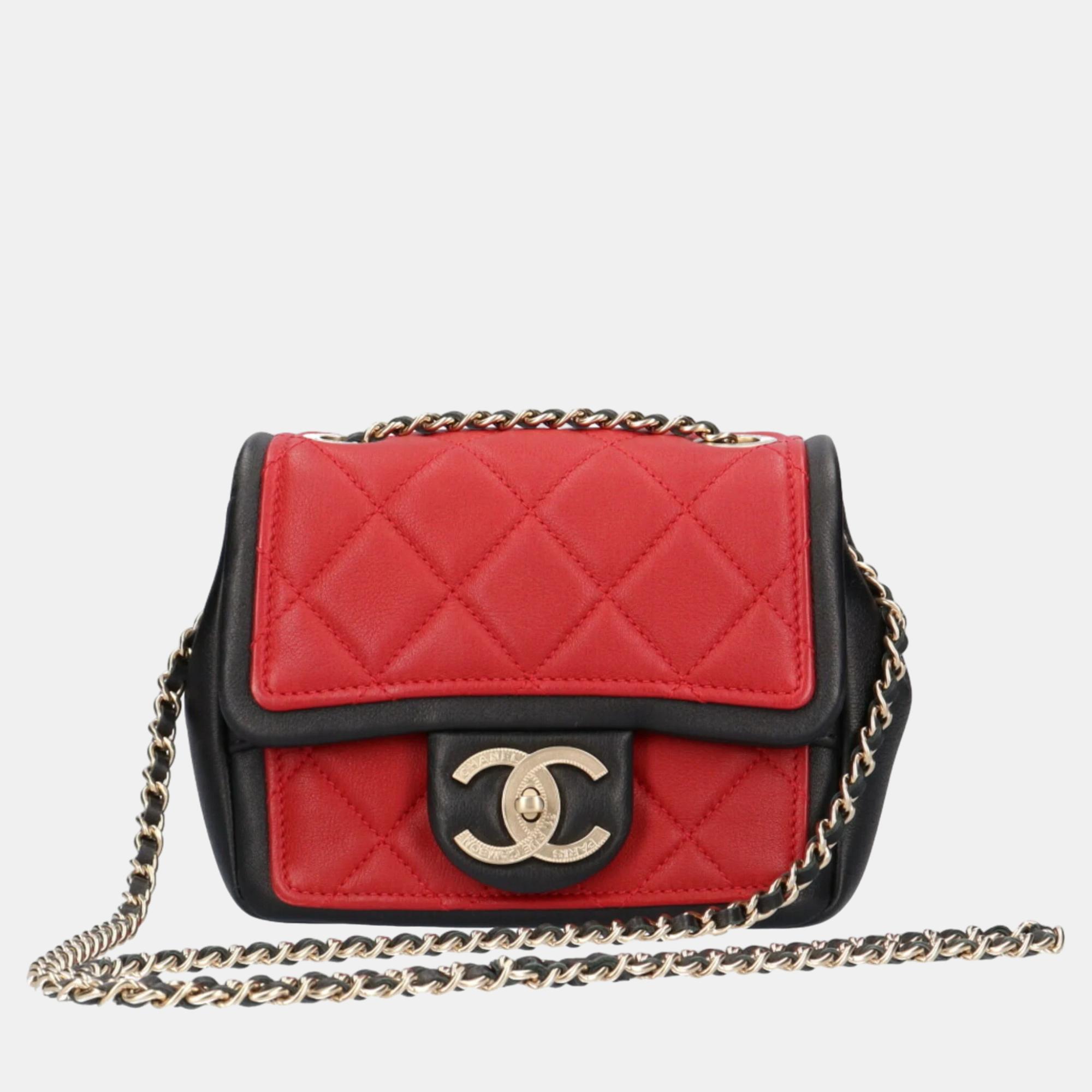 Chanel tricolor quilted lambskin mini graphic flap bag