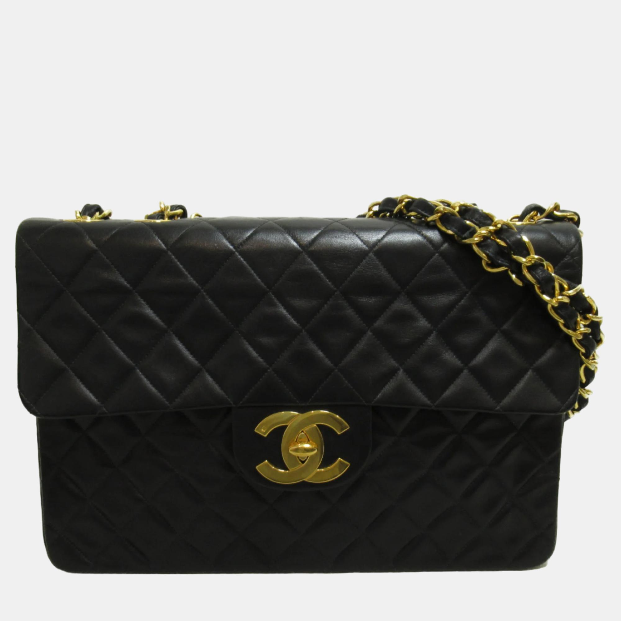 Chanel black quilted lambskin maxi vintage classic single flap bag
