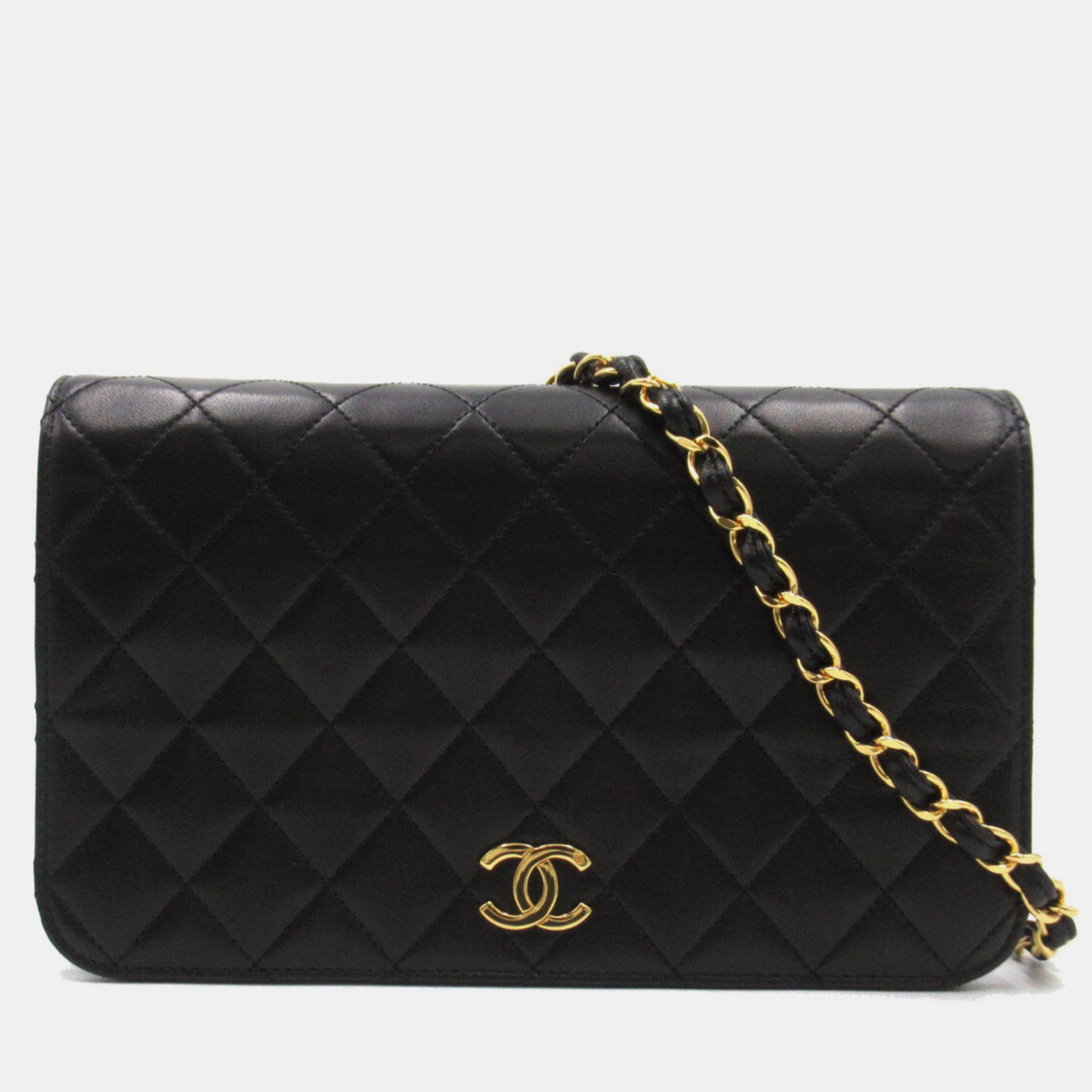 Chanel black calf leather quilted flap bag shoulder bag