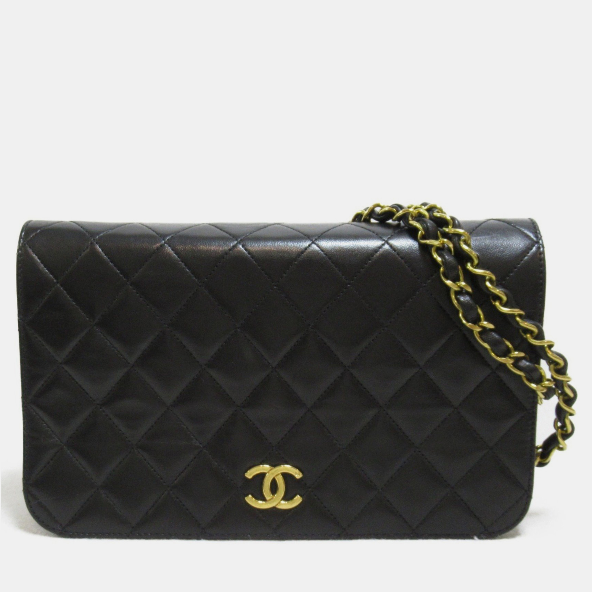 Chanel black quilted lambskin leather full flap bag