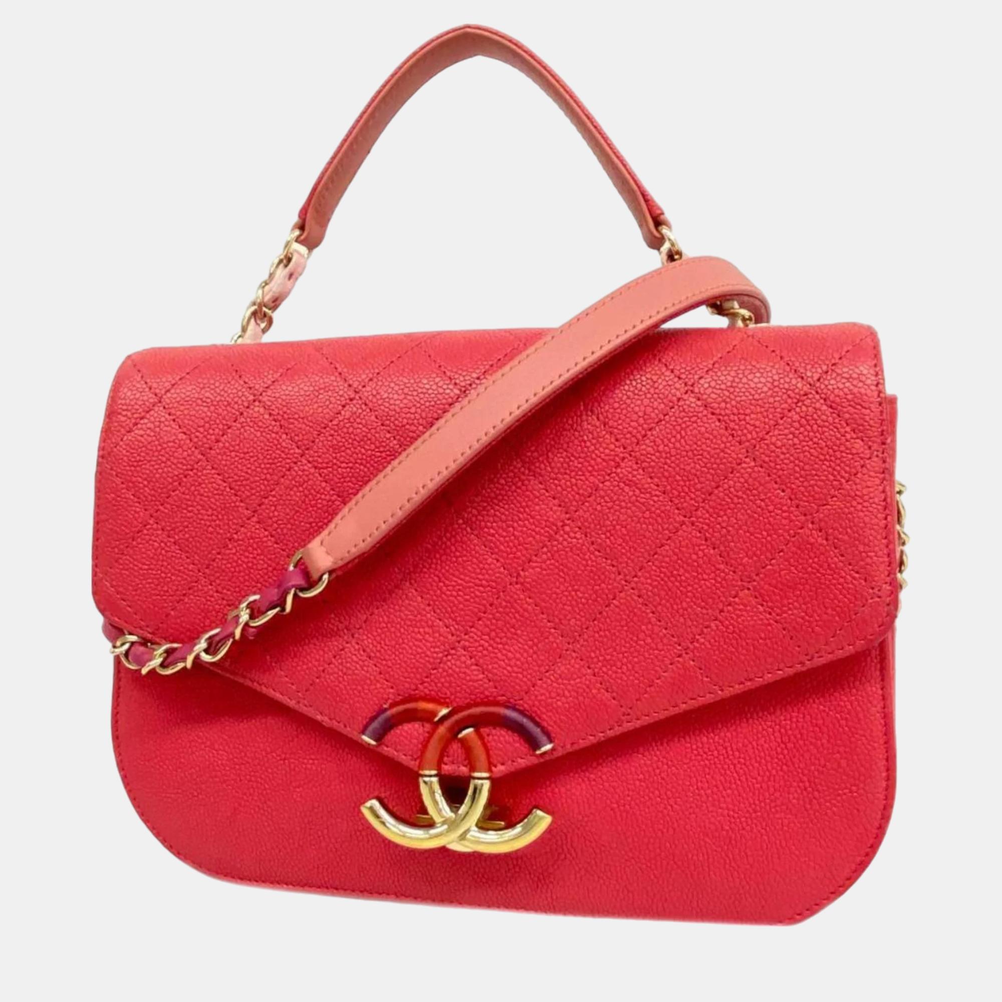Chanel red quilted caviar medium thread around flap bag