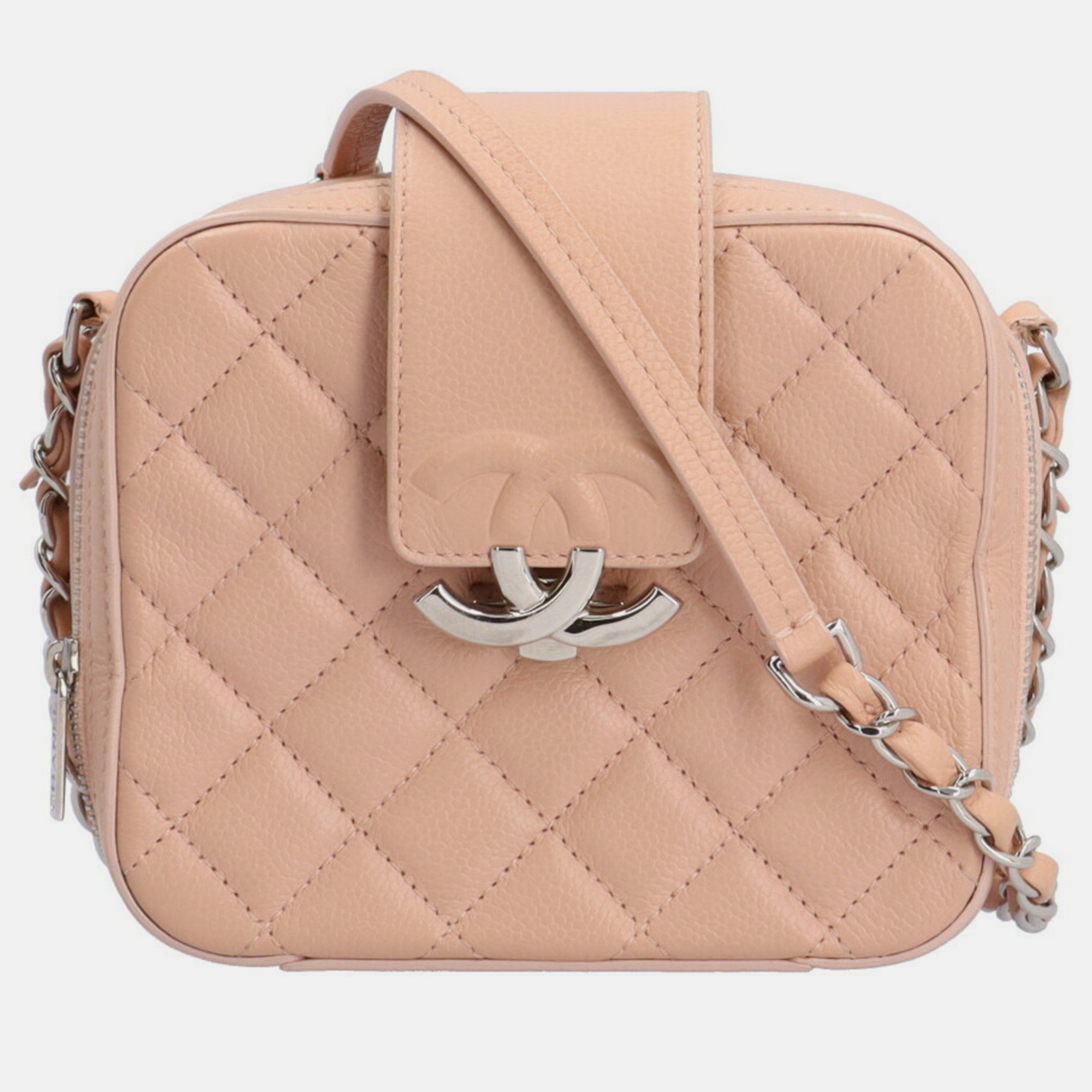 Chanel pink quilted leather camera crossbody bag