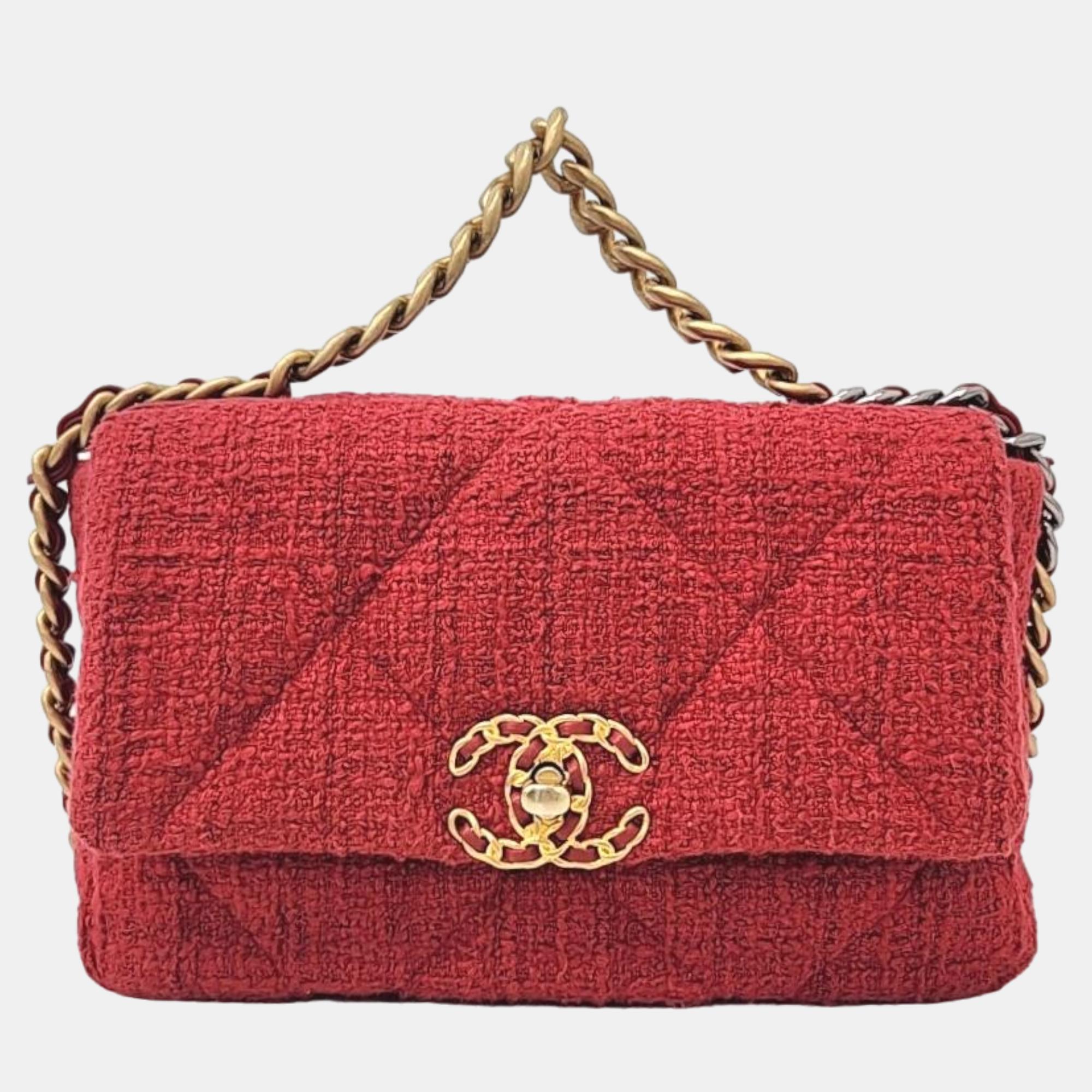 Chanel red tweed small flap bag