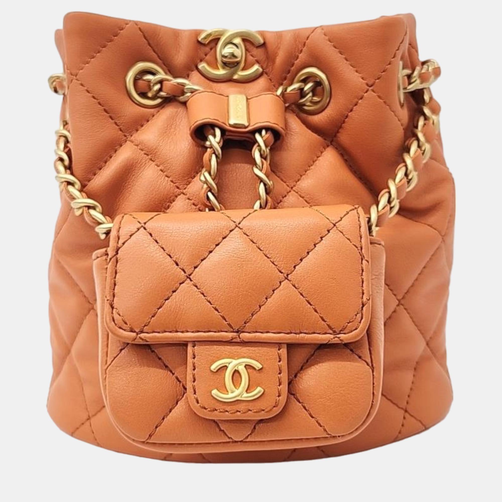 Chanel orange/brown leather small backpack