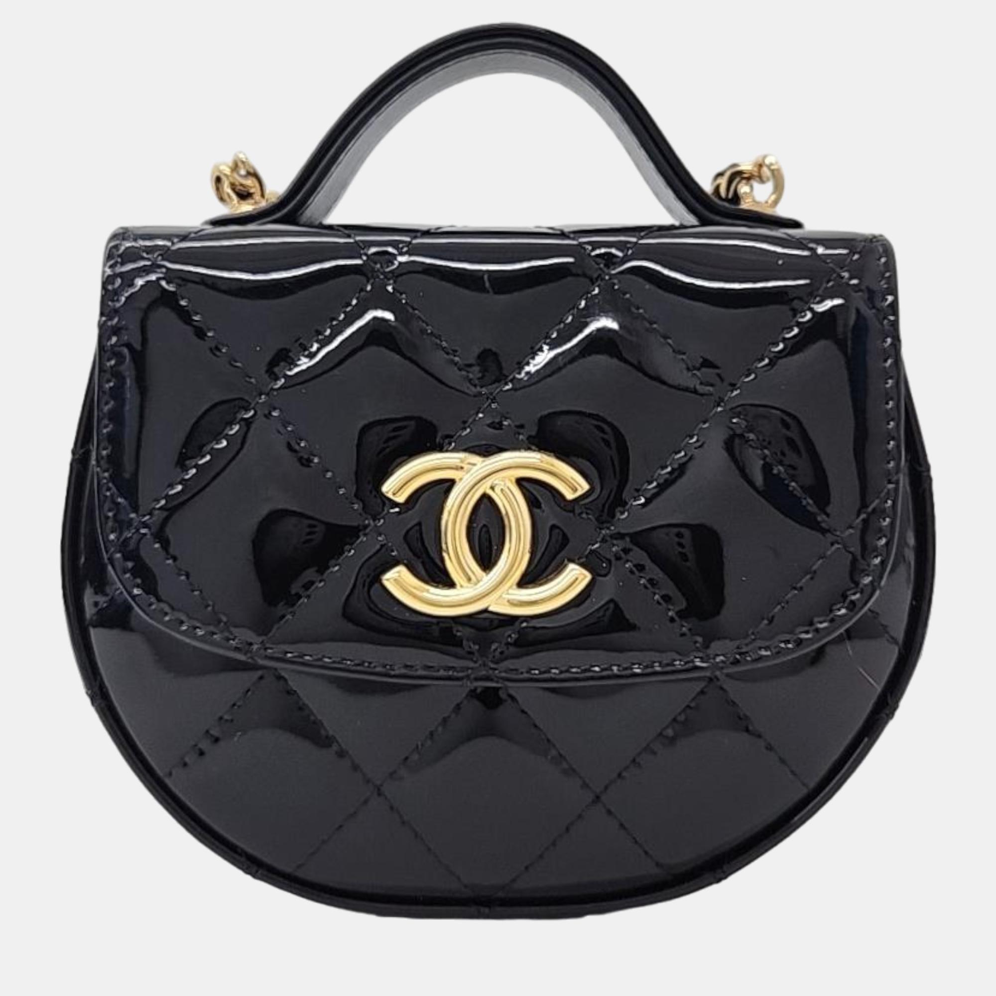Chanel black patent mini top handle crossbody bag