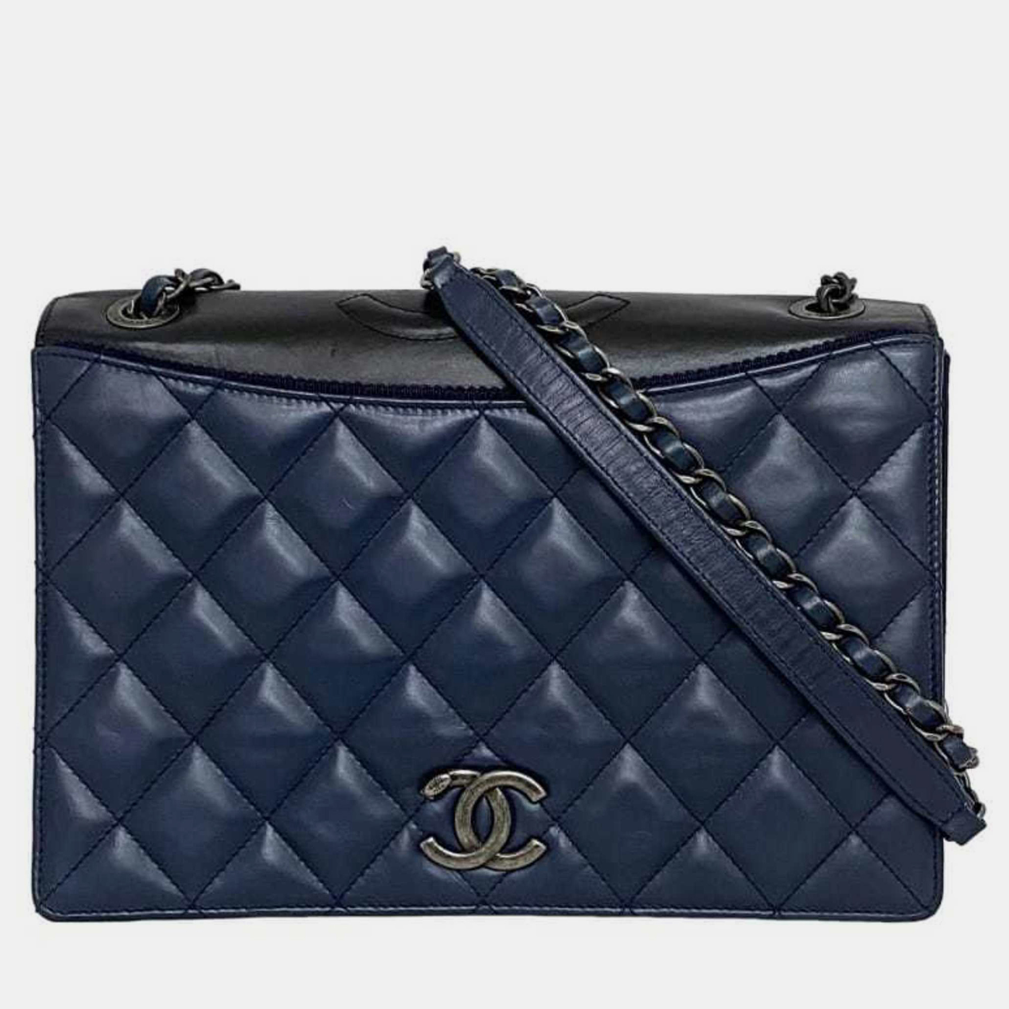 Chanel blue quilted lambskin medium ballerine flap bag
