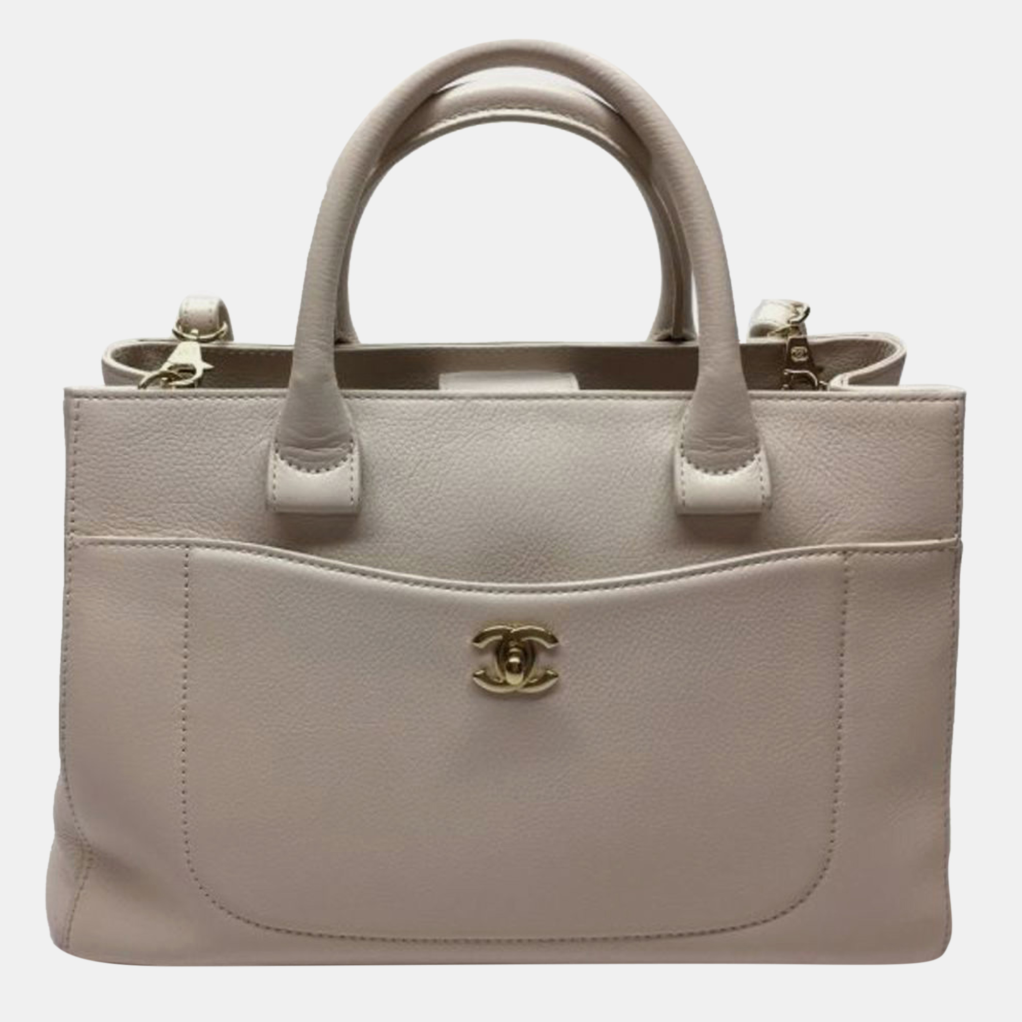 Chanel beige grained calfskin small neo executive tote
