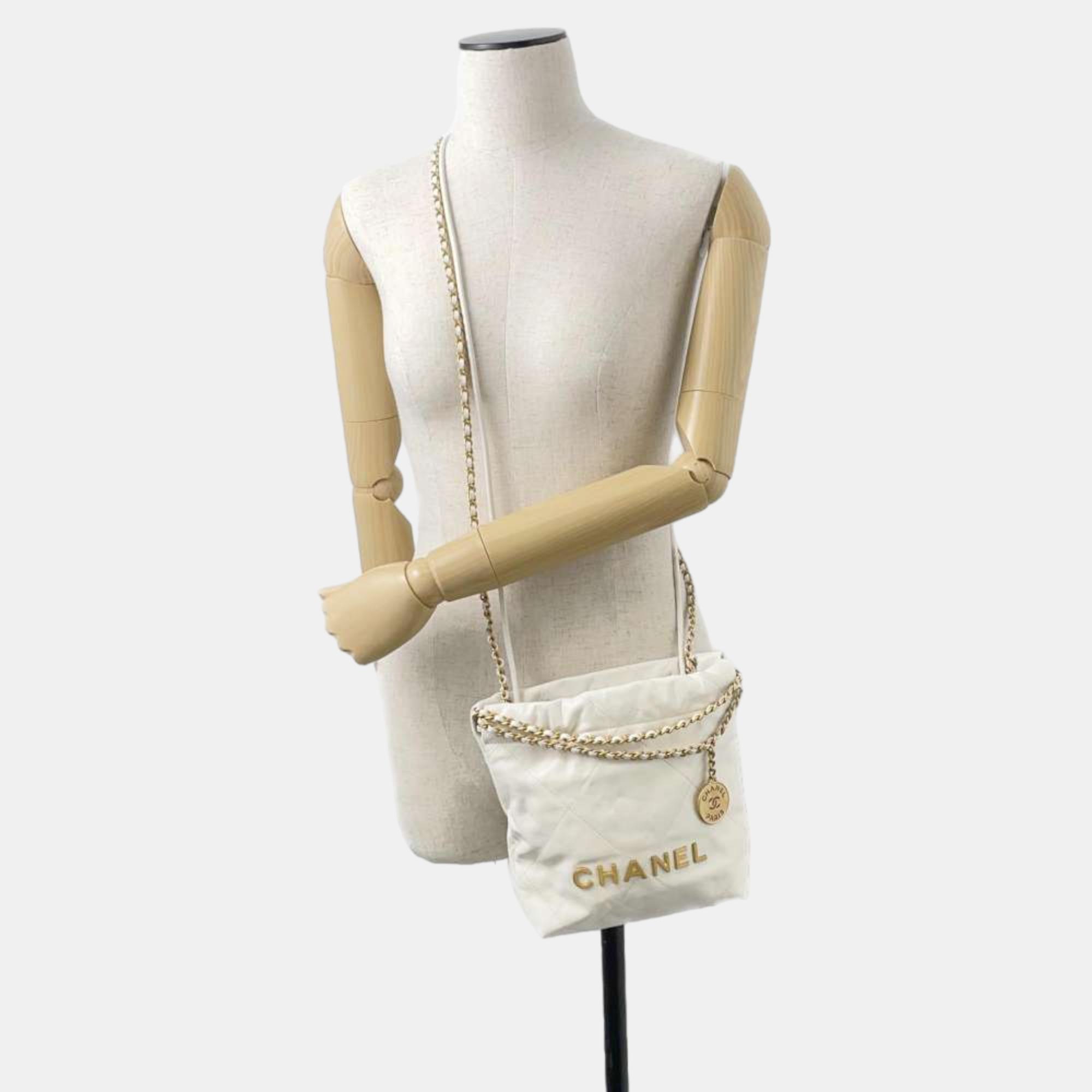 Chanel White Leather Mini Chain Hobo Bag