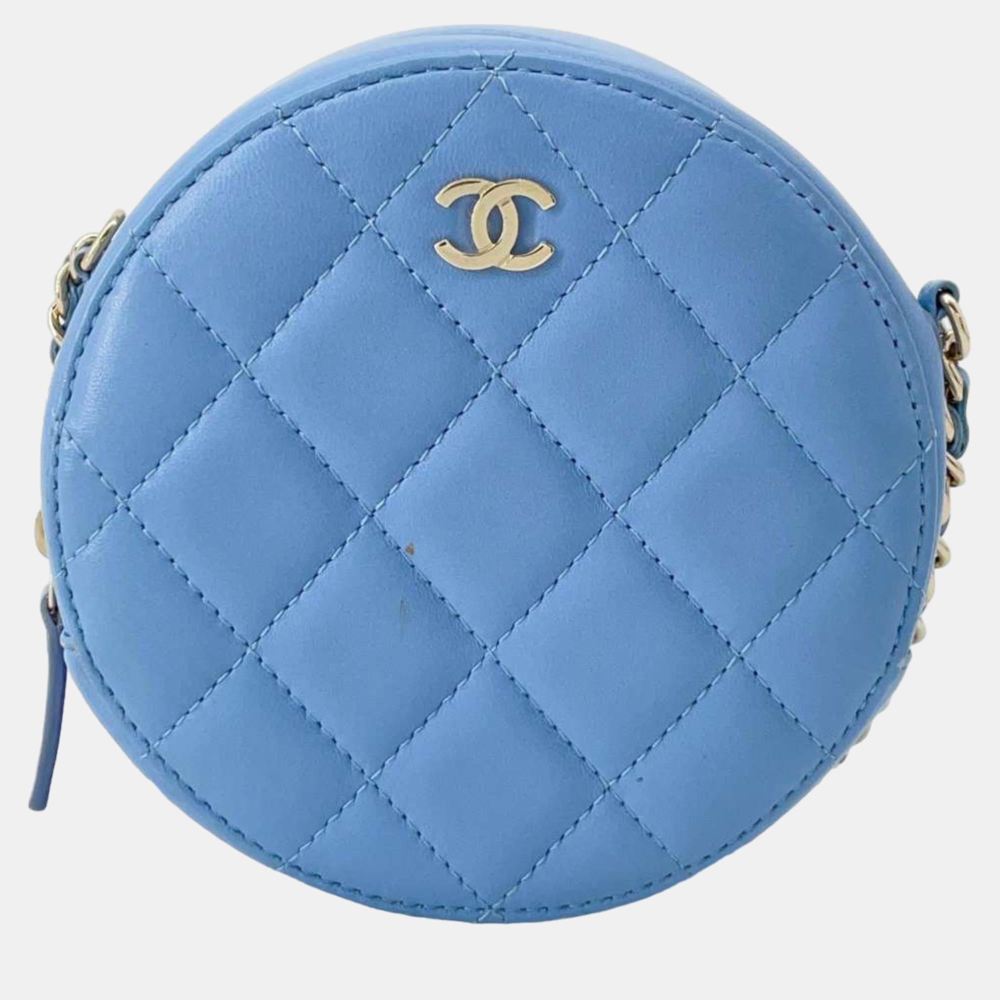Chanel blue lambskin round mini shoulder bag