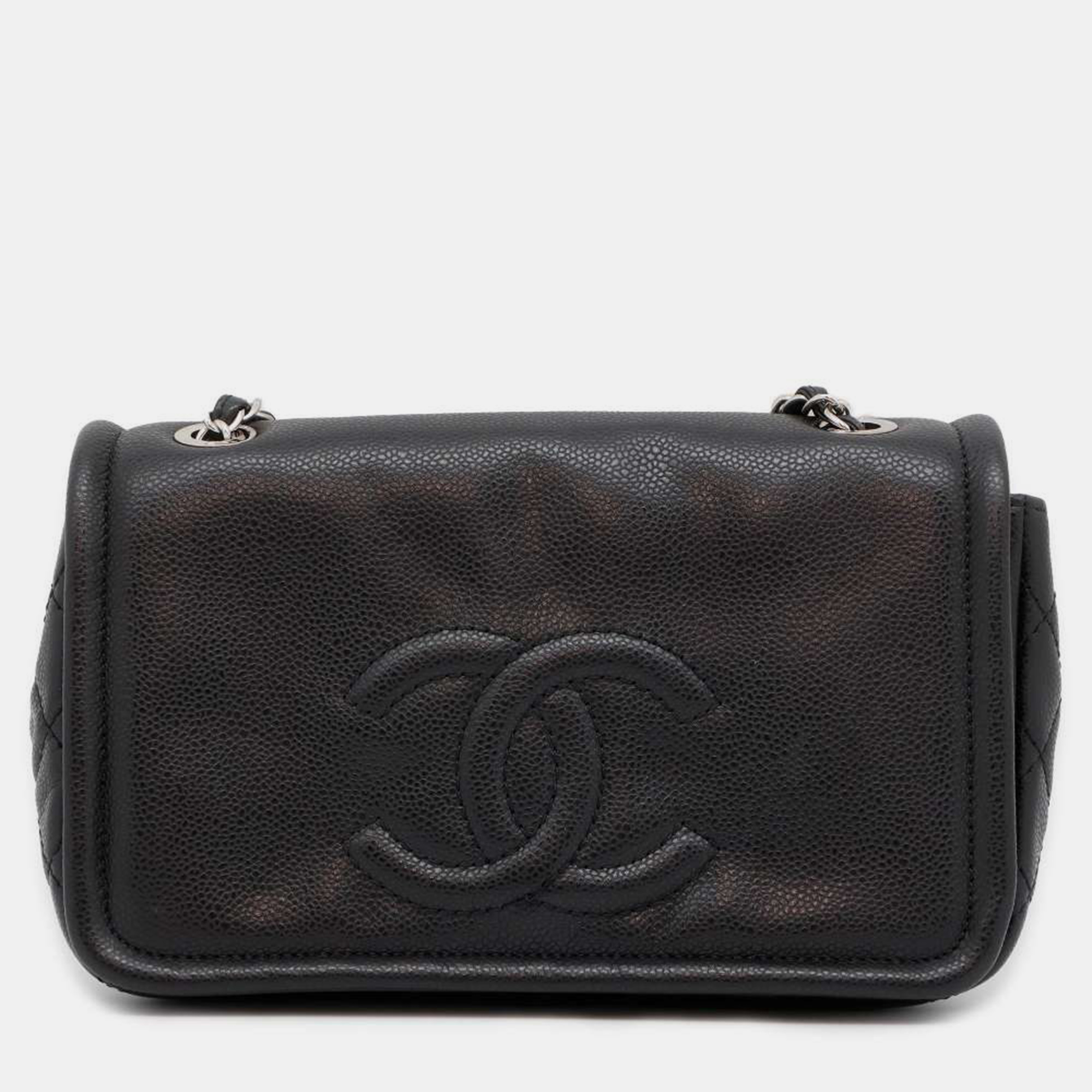 Chanel black caviar leather cc logo chain shoulder bag