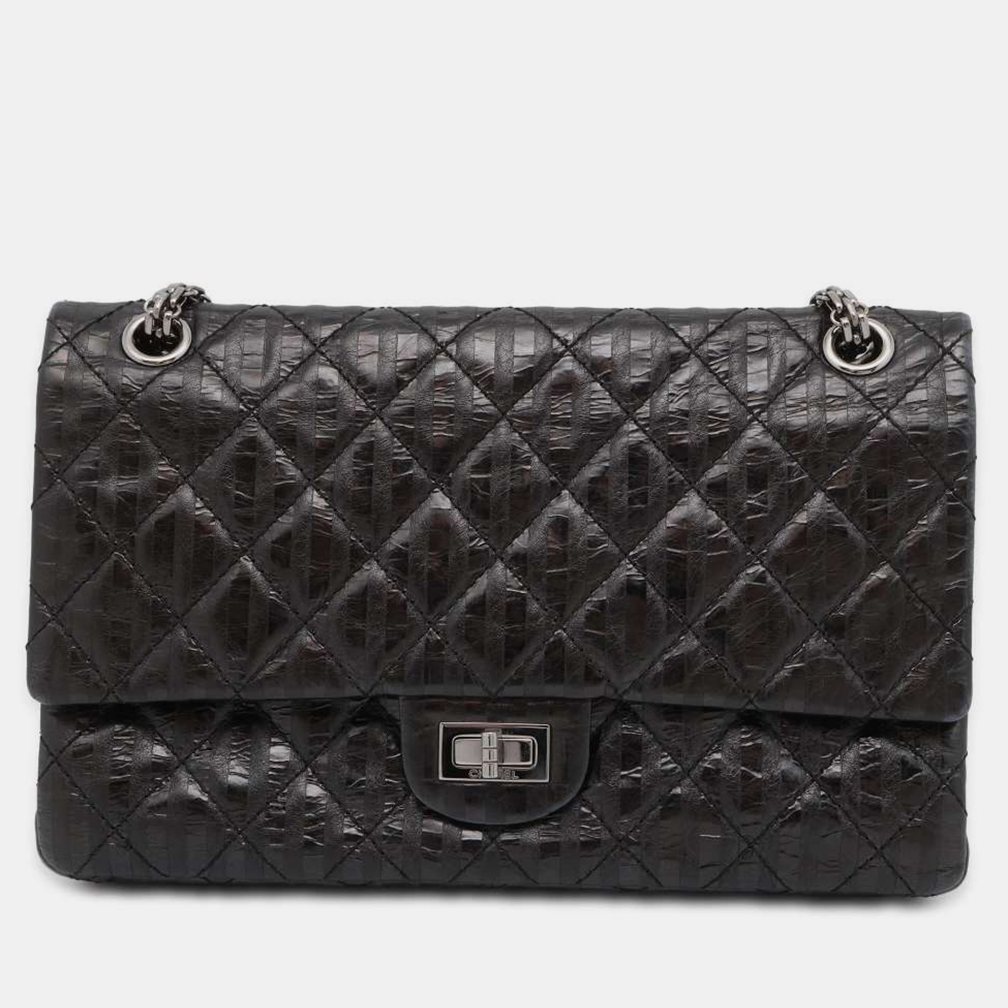 Chanel black leather reissue flap bag