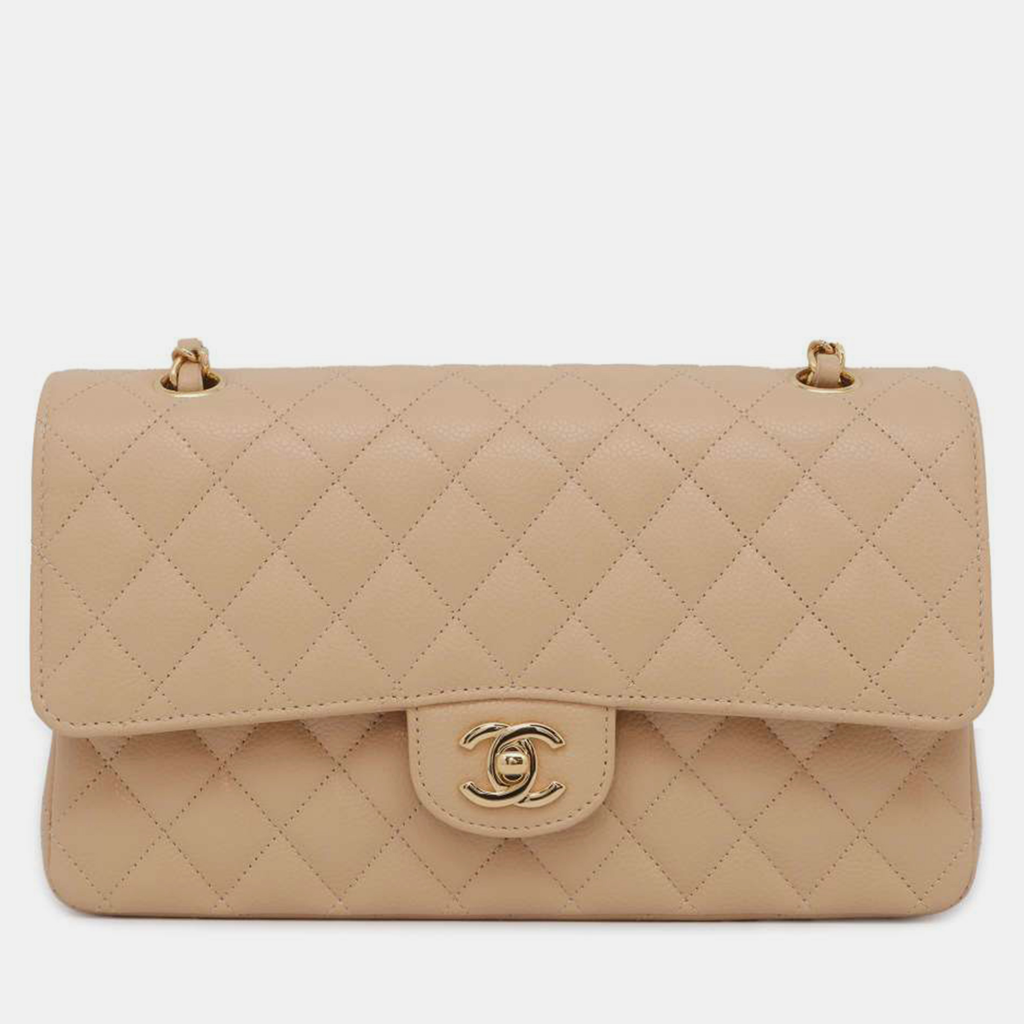 Chanel beige leather classic double flap bag