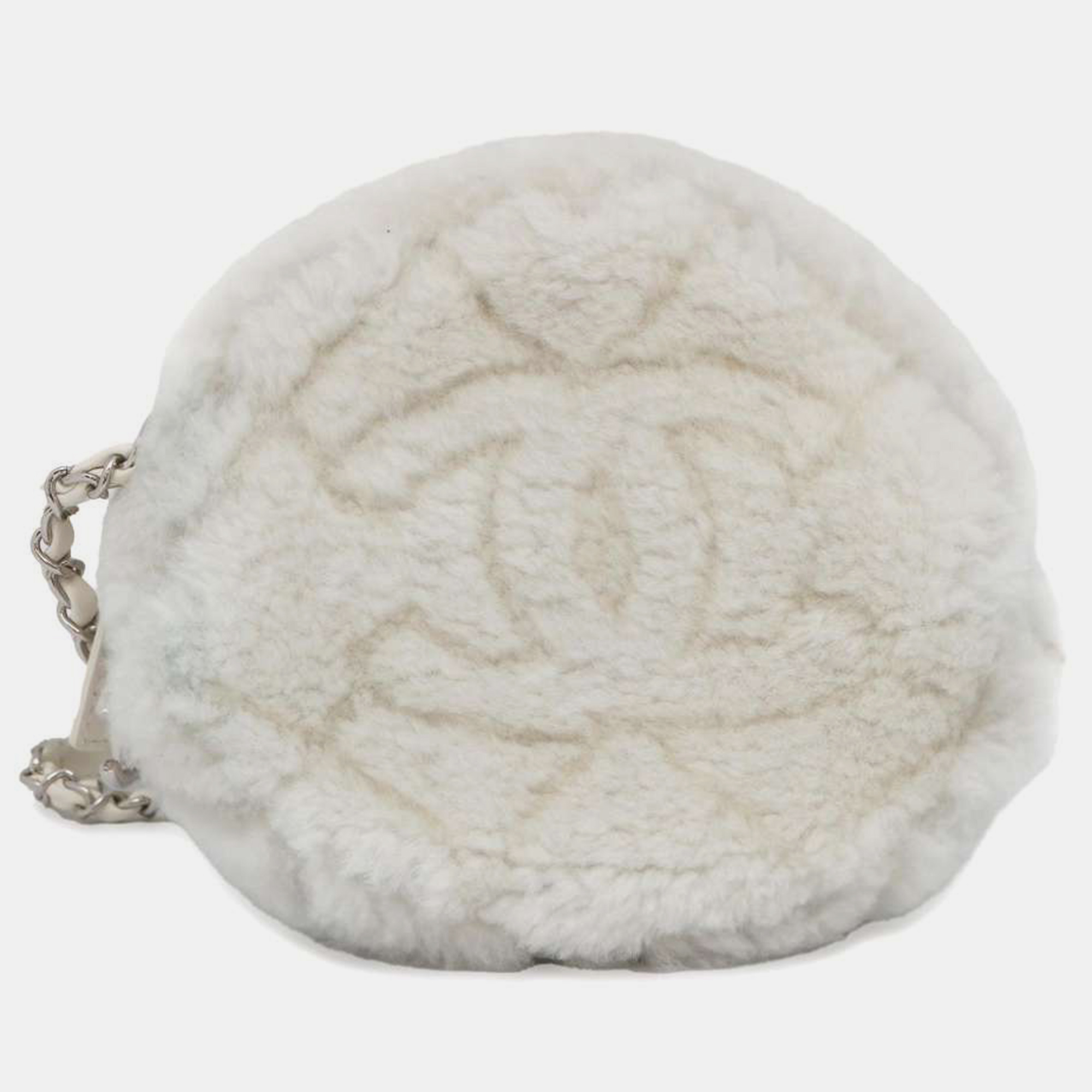 Chanel white shearling round shoulder bag