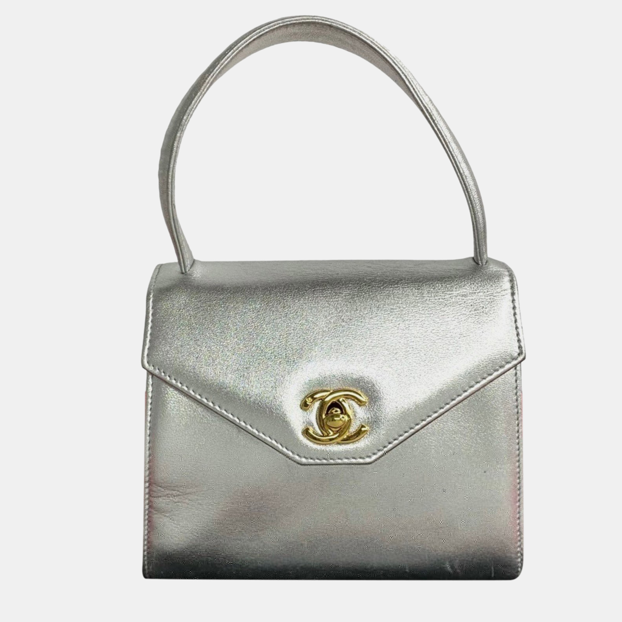 Chanel silver leather small kelly flap top handle bags
