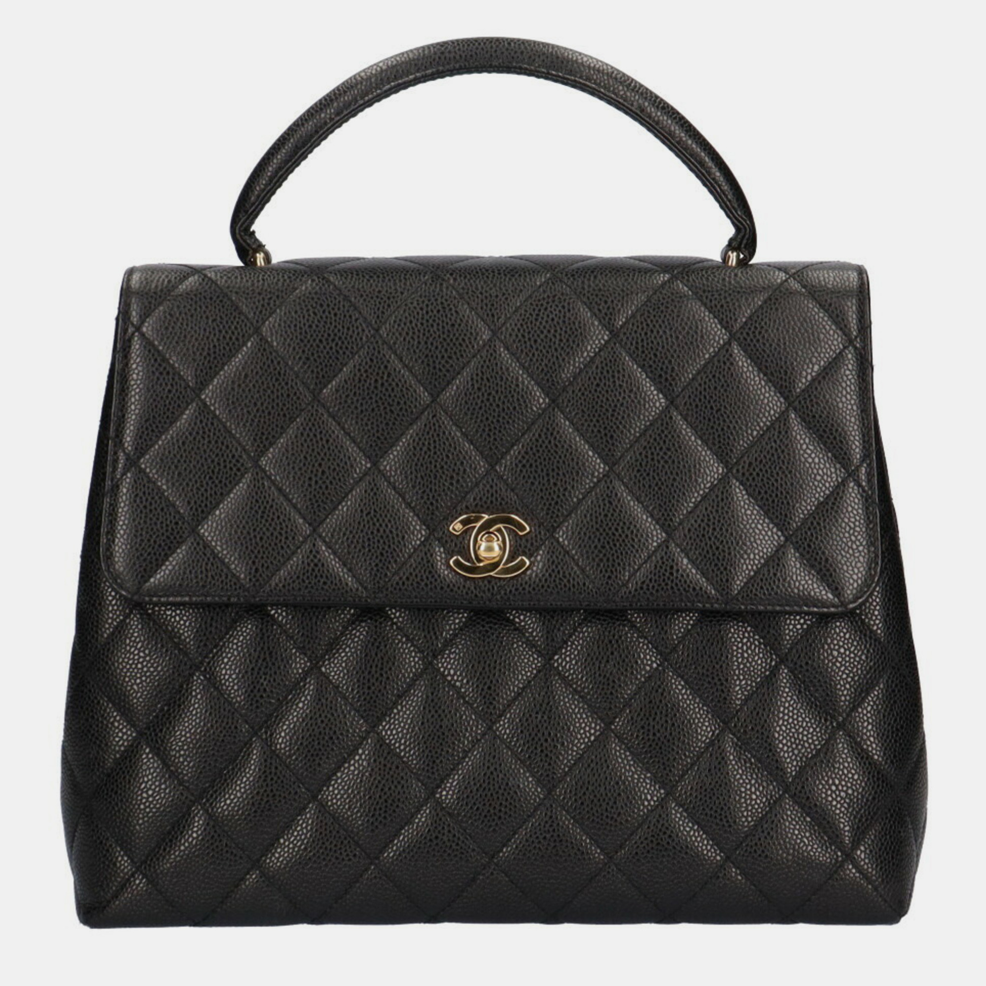 Chanel black caviar leather vintage kelly bag